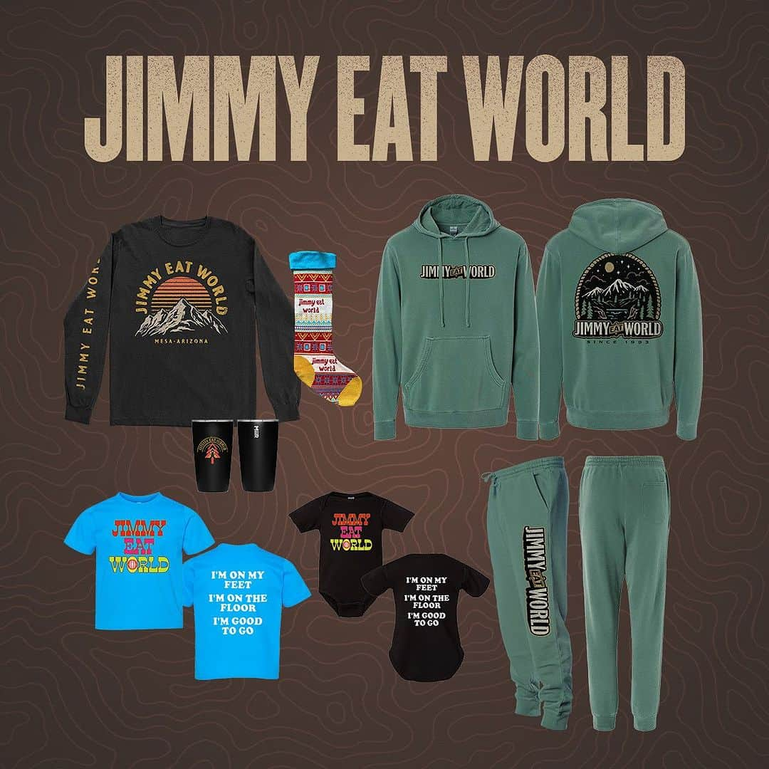 Jimmy Eat Worldのインスタグラム：「New Jimmy Eat World items & 25% off select merchandise now until Cyber Monday in the official store! 🚨 Some exclusions apply. Shop at the link in bio.」