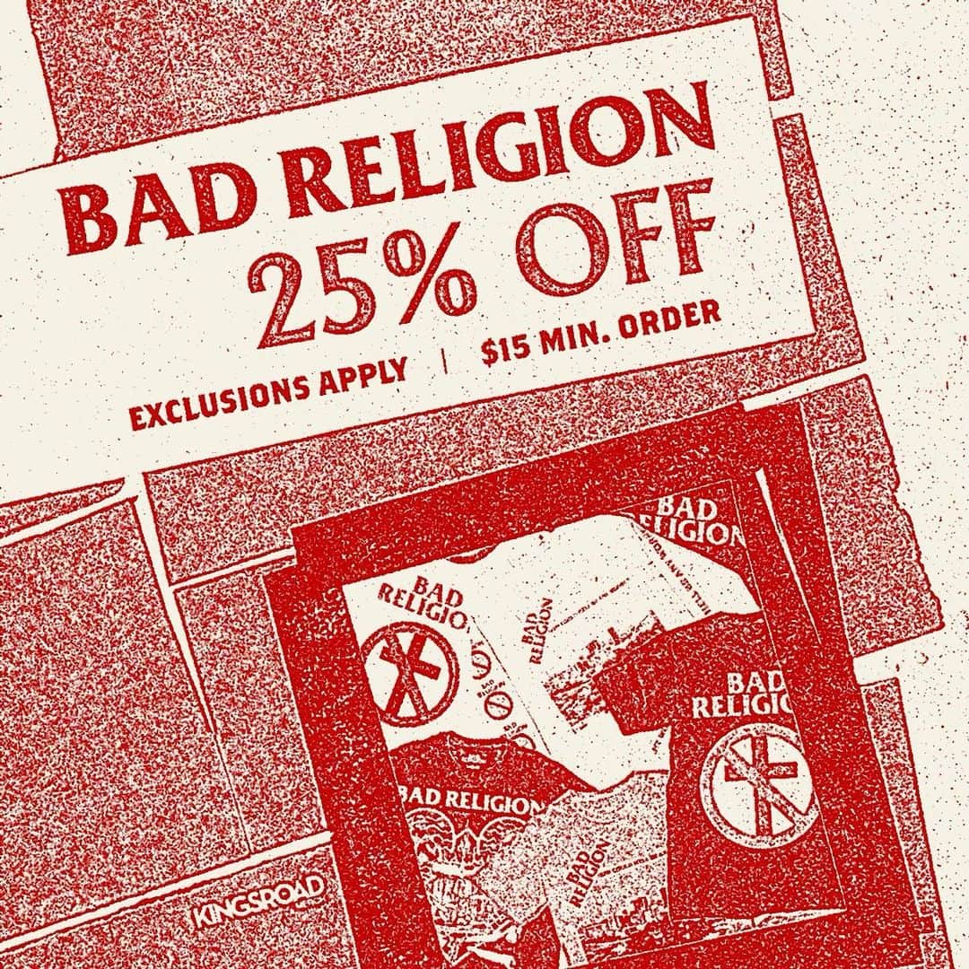 Bad Religionのインスタグラム：「Hey look! King’s Road is having a holiday 25% OFF (excluding holiday line / $15 min. order) - link in bio to details」