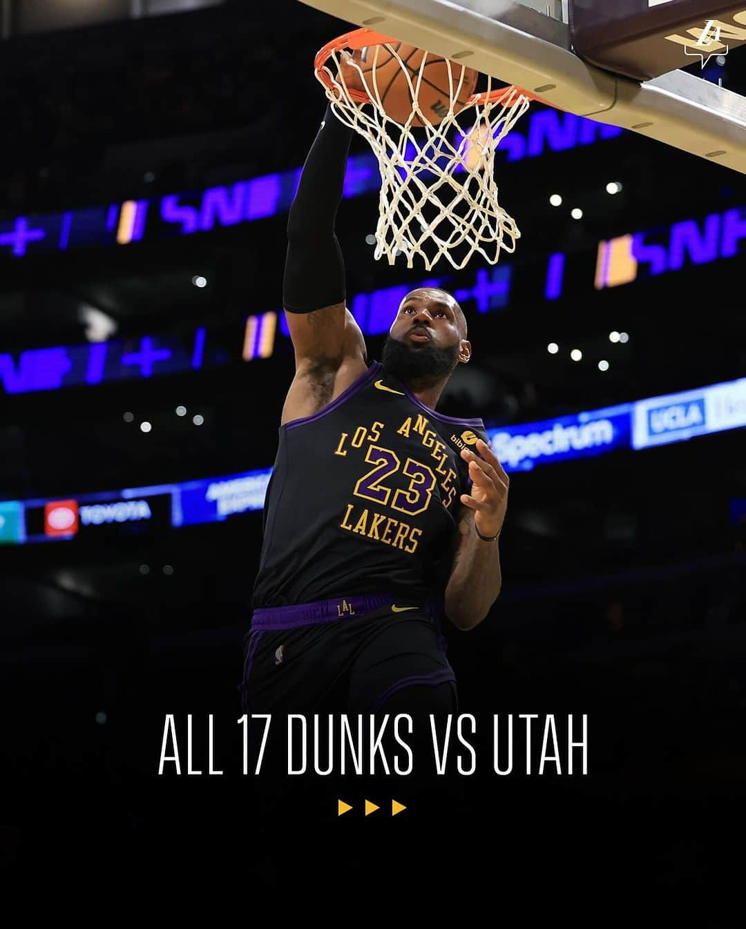 Los Angeles Lakersのインスタグラム：「Off the break, no-look lobs, hammers, & two-hand jams — Lakers spent some quality time above the rim 😎」