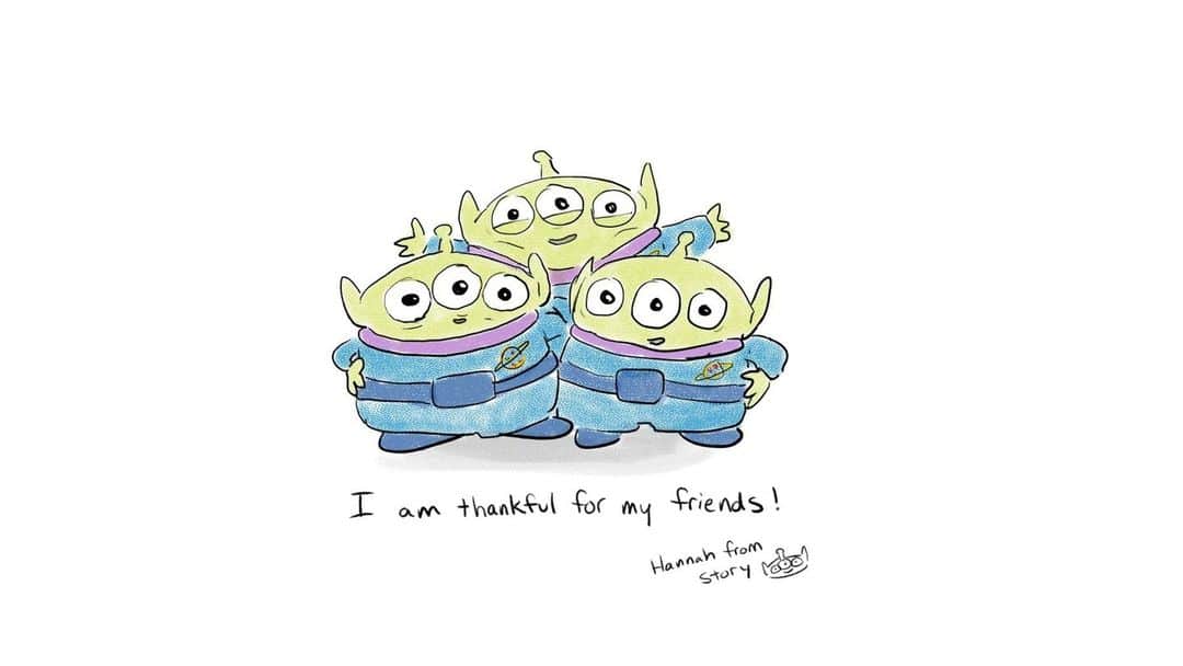 Disney Pixarのインスタグラム：「Just a few of the things we're thankful for at Pixar.🧡  What are you grateful for?  #HappyThanksgiving   Illustrations by Lead Story Artist, Hannah Roman (@hannahroman); Story Artist, Michael Fong (@michaelfongmobile); Lead Story Artist, "Nira" Liu (@niradrawdrawdraw).」