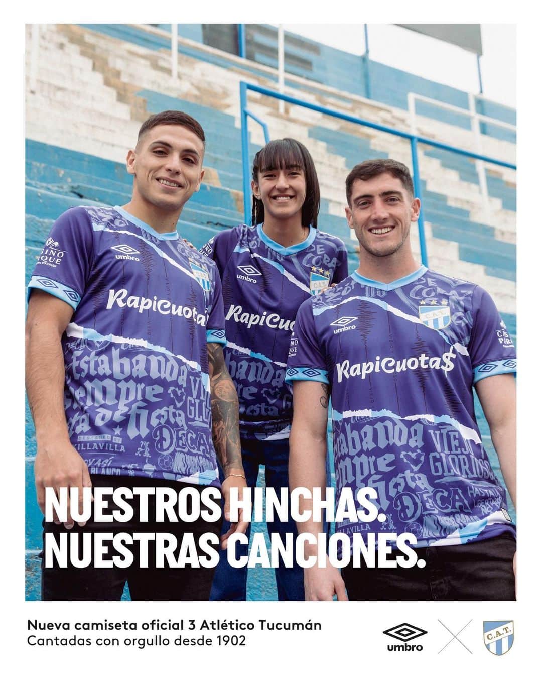 UMBROのインスタグラム：「En abril, convocamos a los apasionados hinchas de @atleticotucuman para que nos compartan sus canciones favoritas de cancha.  Las canciones más populares fueron transformadas en un diseño único de camiseta por @killa_villa_ .   Hoy presentamos la camiseta oficial 3 de Atlético Tucumán y nuestra primera camiseta de la campaña #TodoEquipoTieneUna. Es una obra de arte inspirada en las canciones del Decano. ¡Disfrútenla!   Disponible a partir de mañana a la mañana en tienda.umbro.com.ar   #umbro」