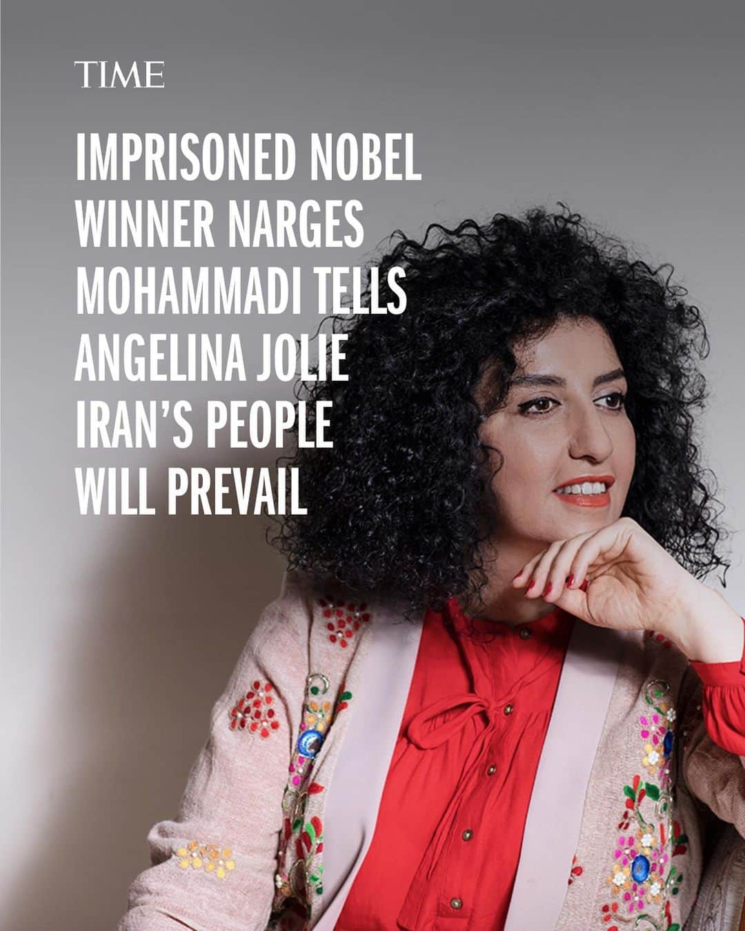 TIME Magazineのインスタグラム：「It was an honor to interview Narges Mohammadi, a brave Iranian prisoner of conscience. Please read her words to learn more of the courage and spirit of Iranian women and the moral power of peaceful resistance.   Link in bio.   #WomanLifeFreedom #Iran」