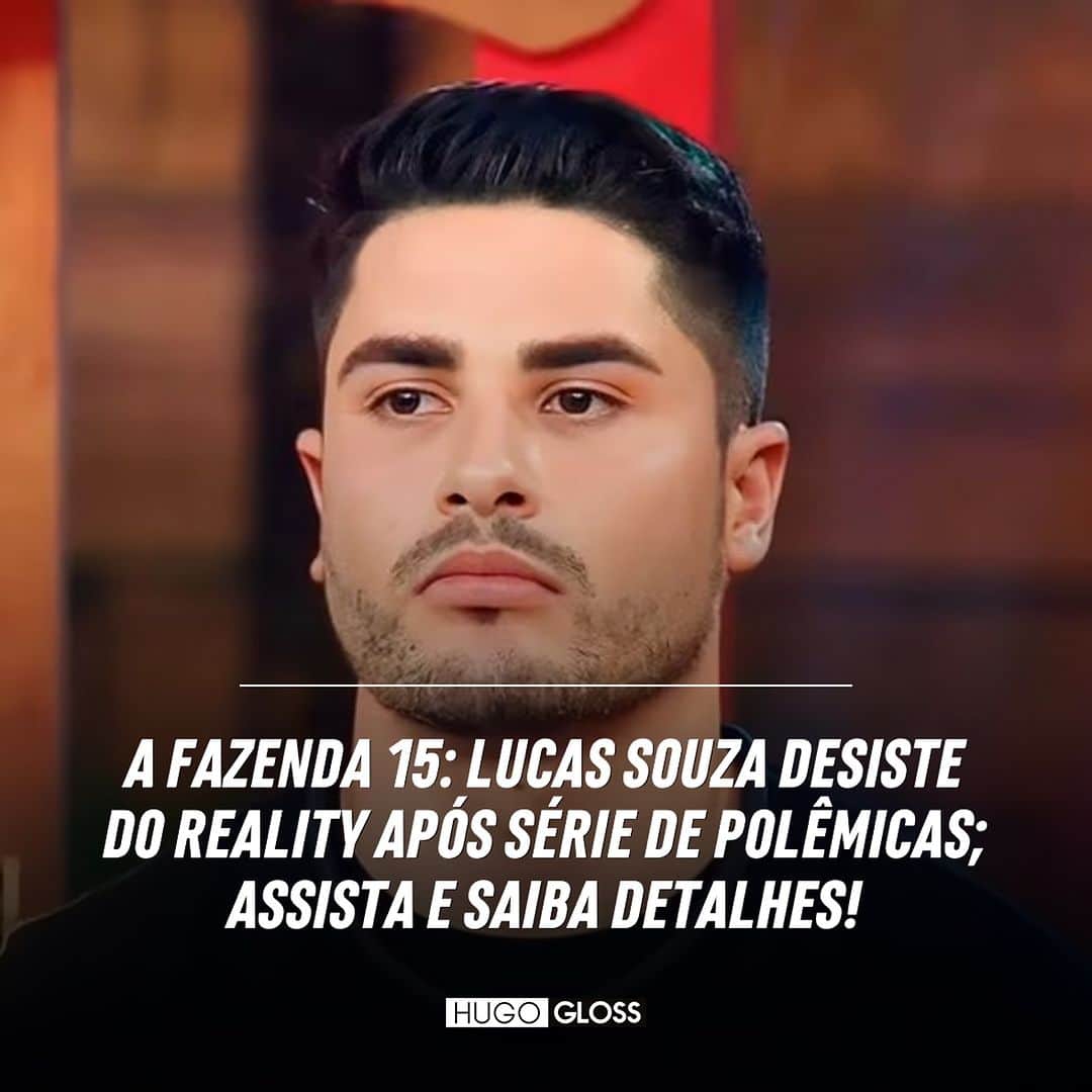 Hugo Glossのインスタグラム：「Fim da linha! Nesta quarta-feira (22), Lucas Souza abandonou #AFazenda15, após uma série de polêmicas e desentendimento com os colegas de confinamento. A suspeita de que o peão teria desistido do jogo começou quando a transmissão do Playplus foi interrompida no meio da tarde, antes de retornar com imagens de Jaqueline Grohalski visivelmente abalada. Na sequência, o programa confirmou a desistência do peão.   ➡️ Vem assistir e entender tudo o que rolou, clicando no link da bio ou no destaque “NEWS”. (📸: Reprodução/Record TV)」