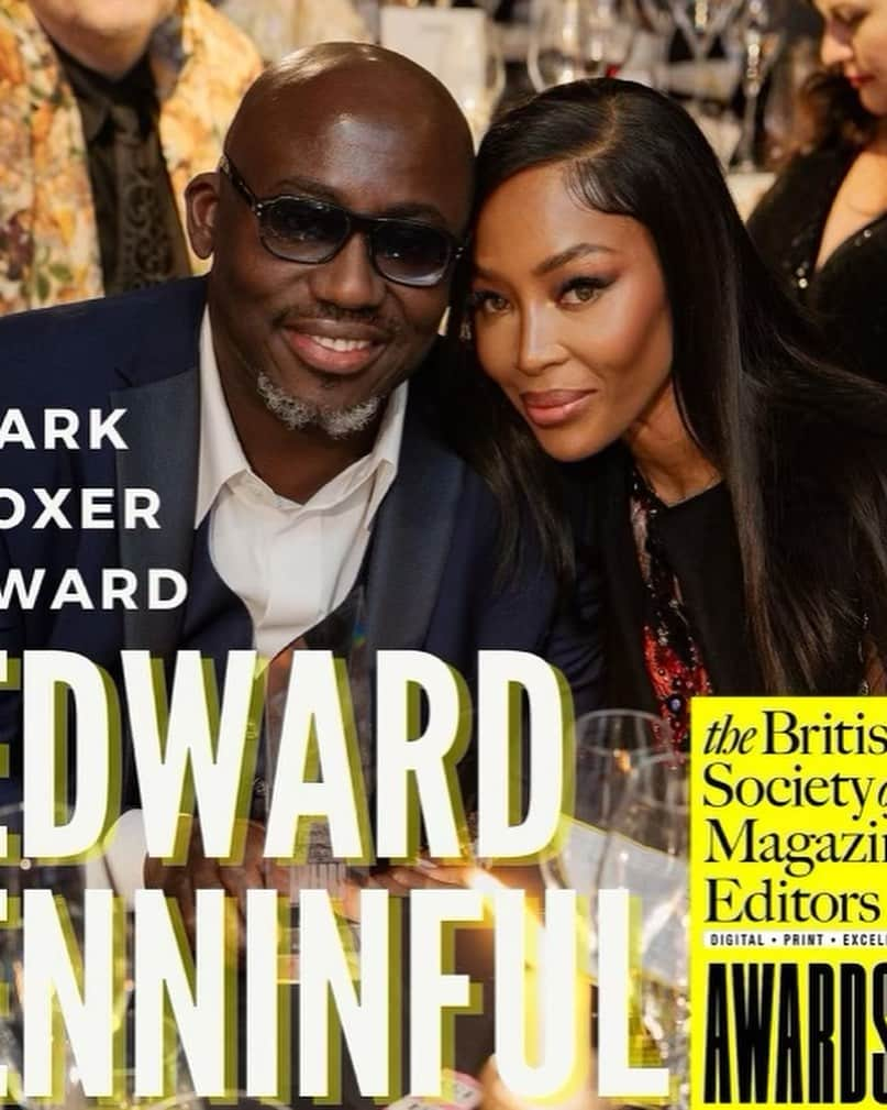 ナオミ・キャンベルさんのインスタグラム写真 - (ナオミ・キャンベルInstagram)「Congratulations @edward_enninful on being the recipient of  the prestigious @bsme Mark Boxer Award :   your rise as the fashion director at i-D Magazine, and ultimately to the role of editor-in-chief of British Vogue... I've witnessed your personal development, watched you triumph over challenges, and sidestep around all the shards of glass from the ceilings you've shattered along the way," model, actress, and activist Naomi Campbell said, presenting the Mark Boxer Award to her friend Edward Enninful OBE. As the BSME's lifetime achievement award, the Mark Boxer Award is voted by our committee members and celebrates someone who has shown an outstanding commitment to magazine journalism throughout their career. "Edward, you have often said and demonstrated that fashion can't just be about clothes. It has to be about change. And change, my friend, is what you have been instrumental in bringing about - both on the runway and in the magazine world - and for that, we thank you." Enninful has been instrumental in bringing Black models to the forefront, supporting the Diversity Coalition, co-creating the first Vogue Italia 'Black Issue' in 2008, and providing a platform to showcase Black talent. "Edward has created a magazine where everybody is welcome and can see themselves. His boldly designed covers and features went where nobody else had dared. ... as a black, gay, working-class refugee, he found not only a home in fashion but the freedom and courage to share the world through his eyes." 📸 @marco.bahler @ jason_purple @phoebe.shot.👏🏾👏🏾👏🏾❤️❤️❤️🥇 wearing #SARAH BURTON」11月23日 5時50分 - naomi