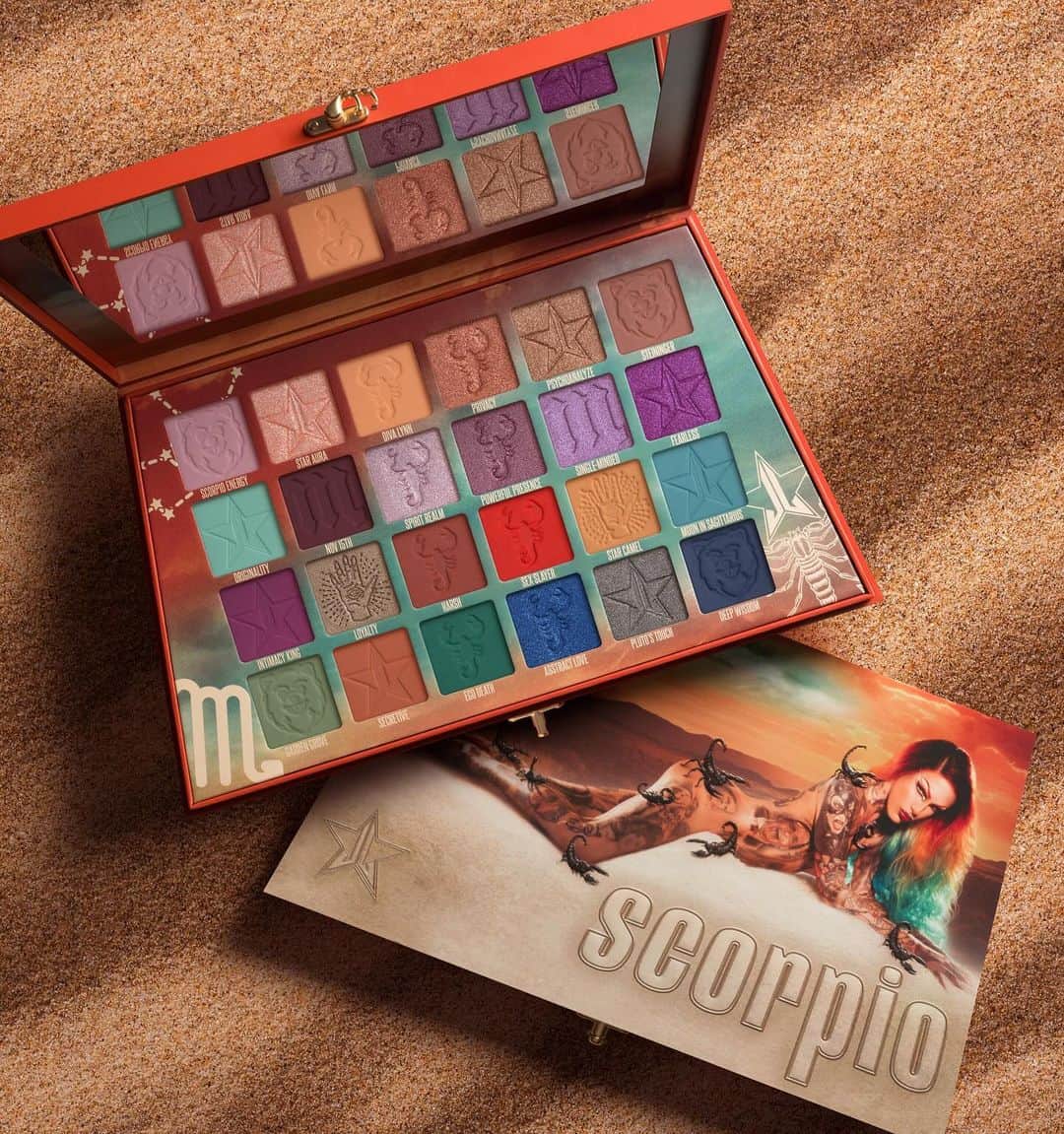Jeffree Star Cosmeticsのインスタグラム：「Our new #Scorpio palette is the perfect edition to your fall makeup routine 🦂⭐️ 24 shades, endless possibilities! #jeffreestarcosmetics #scorpiopalette」