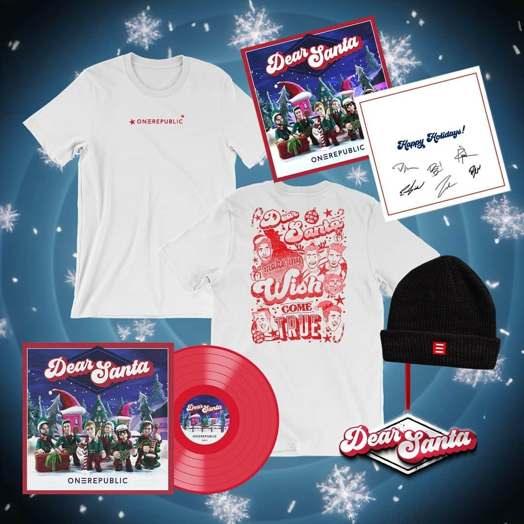 OneRepublicのインスタグラム：「Limited quantity Christmas Bundles for sale now. Also pre-order the Dear Santa Vinyl. Get ‘em quick.」