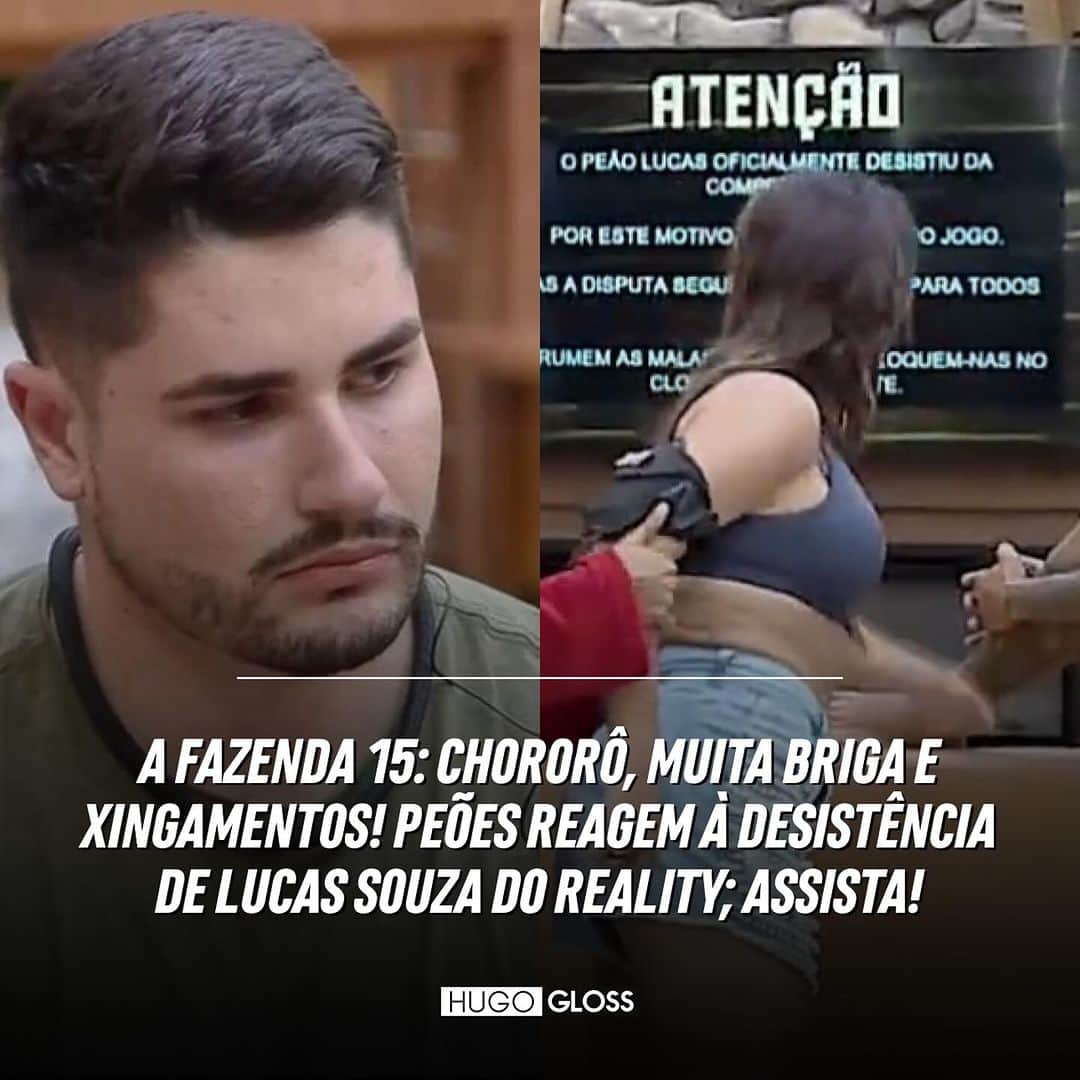 Hugo Glossのインスタグラム：「O feno tá pegando fogo! Depois de Lucas Souza surpreender os peões de #AFazenda15 ao decidir deixar o reality nesta quarta-feira (22), seus ex-colegas de confinamento reagiram à notícia. A novidade fez com que os competidores ficassem com os nervos à flor da pele e terminassem em uma discussão. Quem mais se manifestou, é claro, foi Jaque, affair do militar, que disparou xingamentos pela casa contra os rivais: "Lixo humano!". Eita!  ➡️ Vem ver tudo, clicando no link da bio ou no destaque “NEWS”.  (📸: Reprodução/Record TV)」