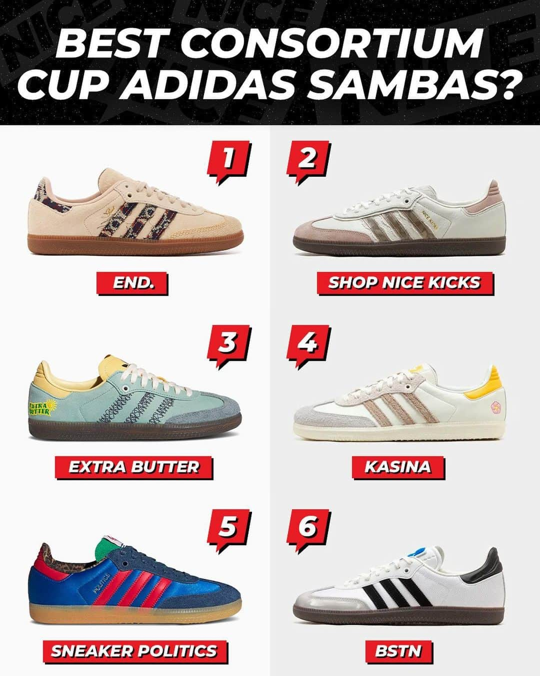 Nice Kicksのインスタグラム：「The adidas Samba “Consortium Cup” Collection is finally here 🔥👀 Which pair do you think is the best? 🤔」