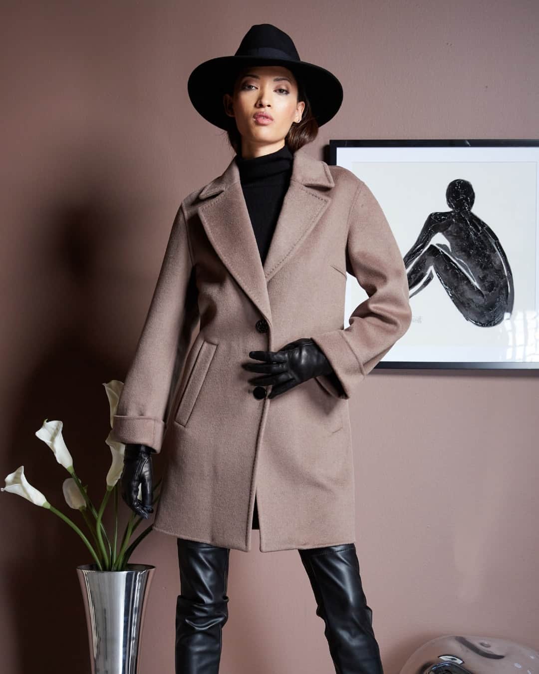 エリータハリのインスタグラム：「Chase away the cold with our Wool Blend Two Button Coat! 🌬️ Elevate your outerwear game this fall!   Available to shop at elietahari.com & Elie Tahari Collection Stores」