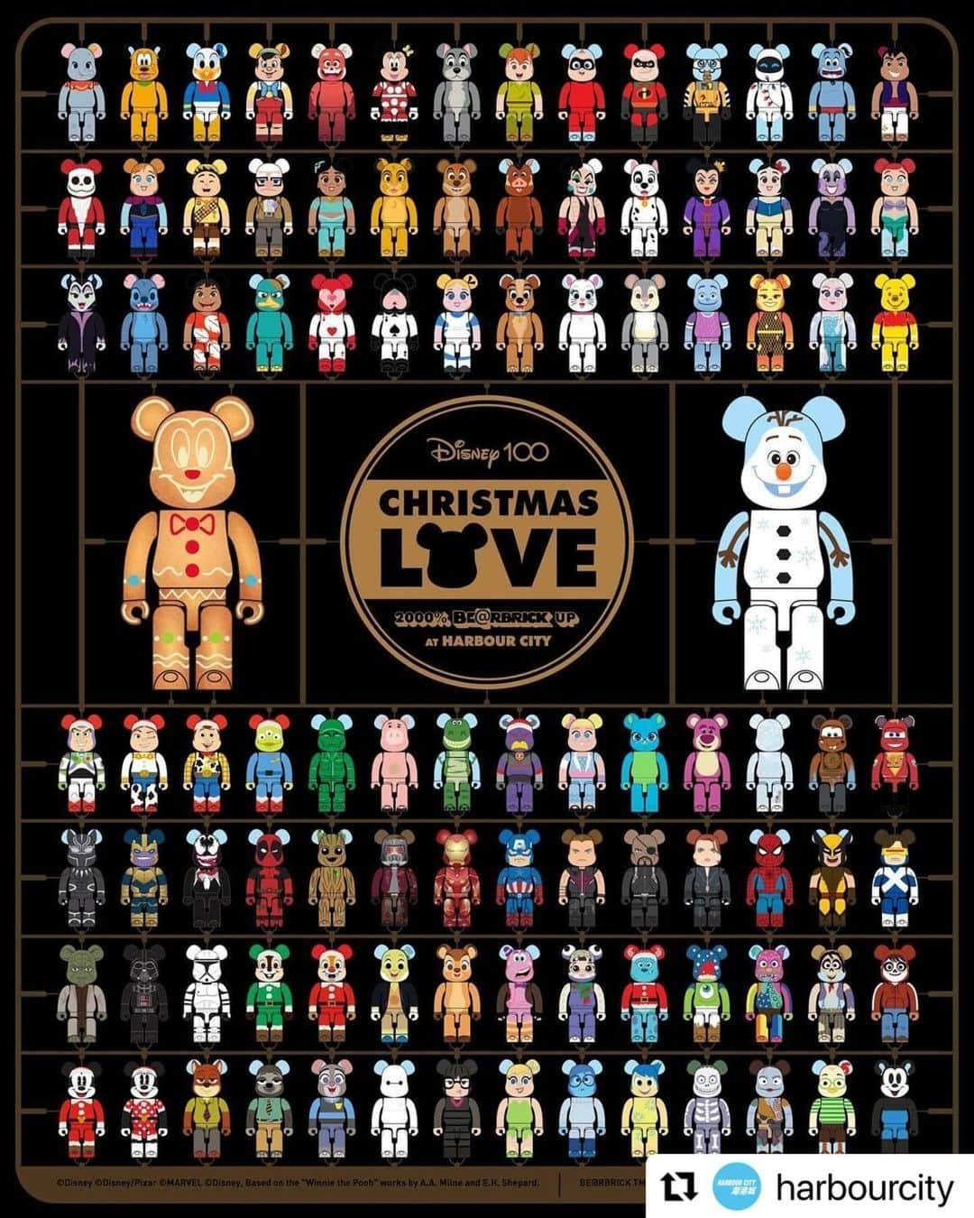 MEDICOM TOYさんのインスタグラム写真 - (MEDICOM TOYInstagram)「#Repost @harbourcity with @use.repost ・・・ Get a first look at the entire collection of 100 stunning 2000% Disney-themed BE@RBRICK figurines from our upcoming exciting Christmas project!  The collection includes timeless Disney Classics, Pixar, Marvel, and Star Wars characters. With 53 brand-new designs, the Disney Princess and Disney Villains series steal the spotlight while Mickey, Minnie, Woody, Buzz Lightyear, and more are dressed in their holiday best!  These 2000% fiberglass figurines are non-action figures traditionally used solely for exhibitions. This project marks a notable exception as all figurines will be available for sale, with select pieces open for online purchase on 13 November.  Stay tuned for more updates on our official Harbour City website.  #harbourcity #hcart #Disney100 #Disney100HongKong #BEARBRICK #medicomtoy #bearbrick1000 #bearbrick2000 #bearbrick400 #Christmas2023 #PIXAR #MARVEL #StarWars #Mickey #Minnie #Woody #BuzzLightyear #DisneyVillains #DisneyPrincess #Xmas2023 #ChristmasDecoration #hkig」10月30日 15時54分 - medicom_toy