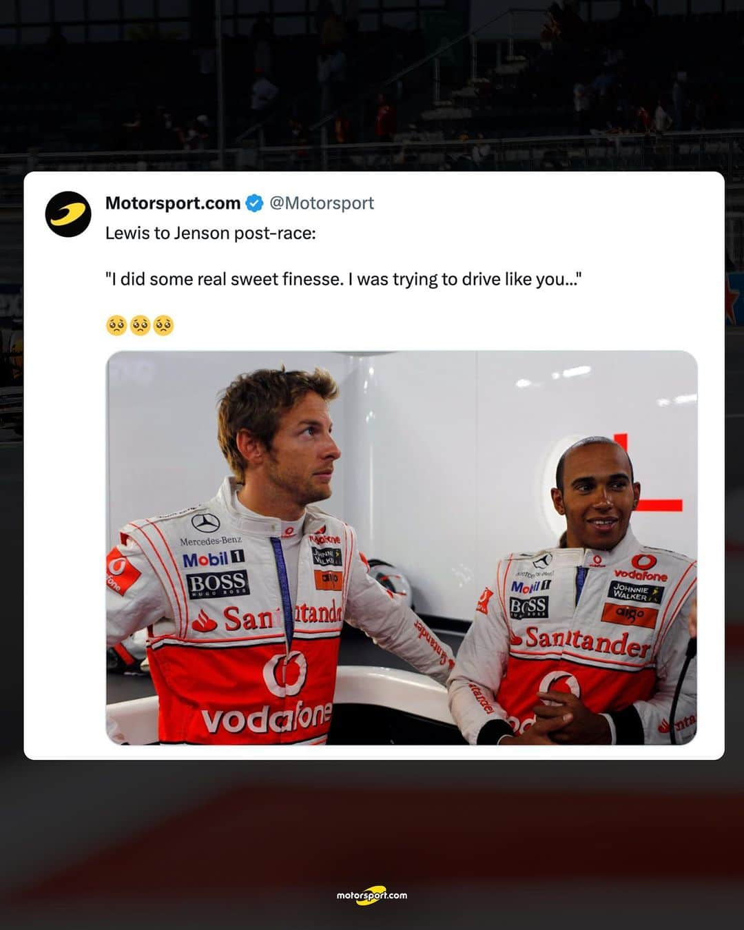 ジェンソン・バトンのインスタグラム：「Two legends 🤩👏🏼  Who misses this driver pairing?」