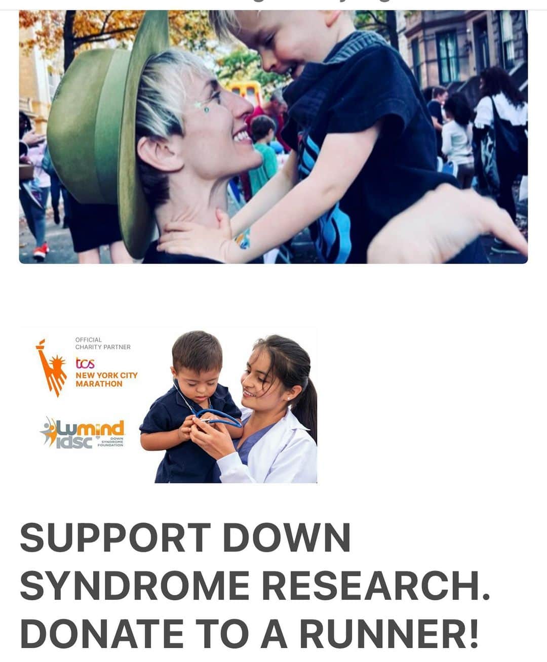 ミッキー・サムナーのインスタグラム：「Inspired by my son’s determination, joy & courage I’ll be running the New York Marathon next Sunday to raise money for Down Syndrome Research.  Whilst my son does not have Down Syndrome, and his genetic condition is rare & without a name, some of his dearest friends do. I run in honor of them and their families & our whole community: Theo, Alfie and Pippa - we ❤️ you. Thank you @lumindidsc for giving me the chance to be part of your team 💚  If anyone feels inspired to donate link is in my bio. Thank u to all those who have already donated. The world is full of so much heartbreak and grief right now - sending my love to all those suffering & in need of comfort 💔 #downsyndromeresearch #lumindrunners #lumind #newyorkmarathon2023 #firstmarathon」