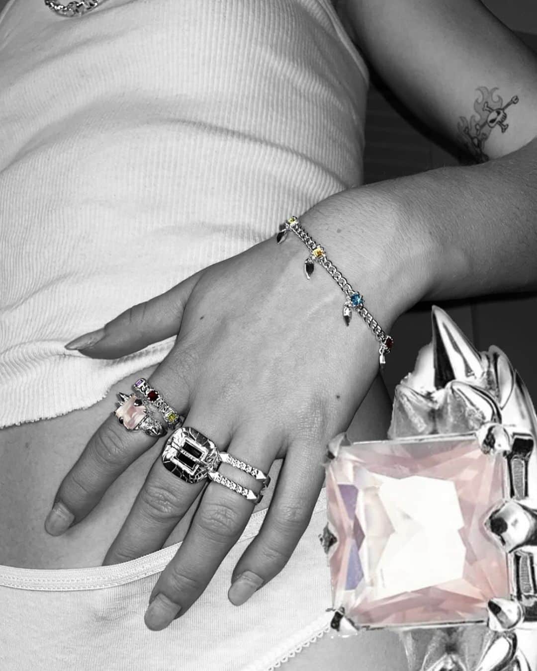 ストーレンガールフレンズクラブのインスタグラム：「‘Pink Topaz’ grasped with conical sterling silver spikes.」