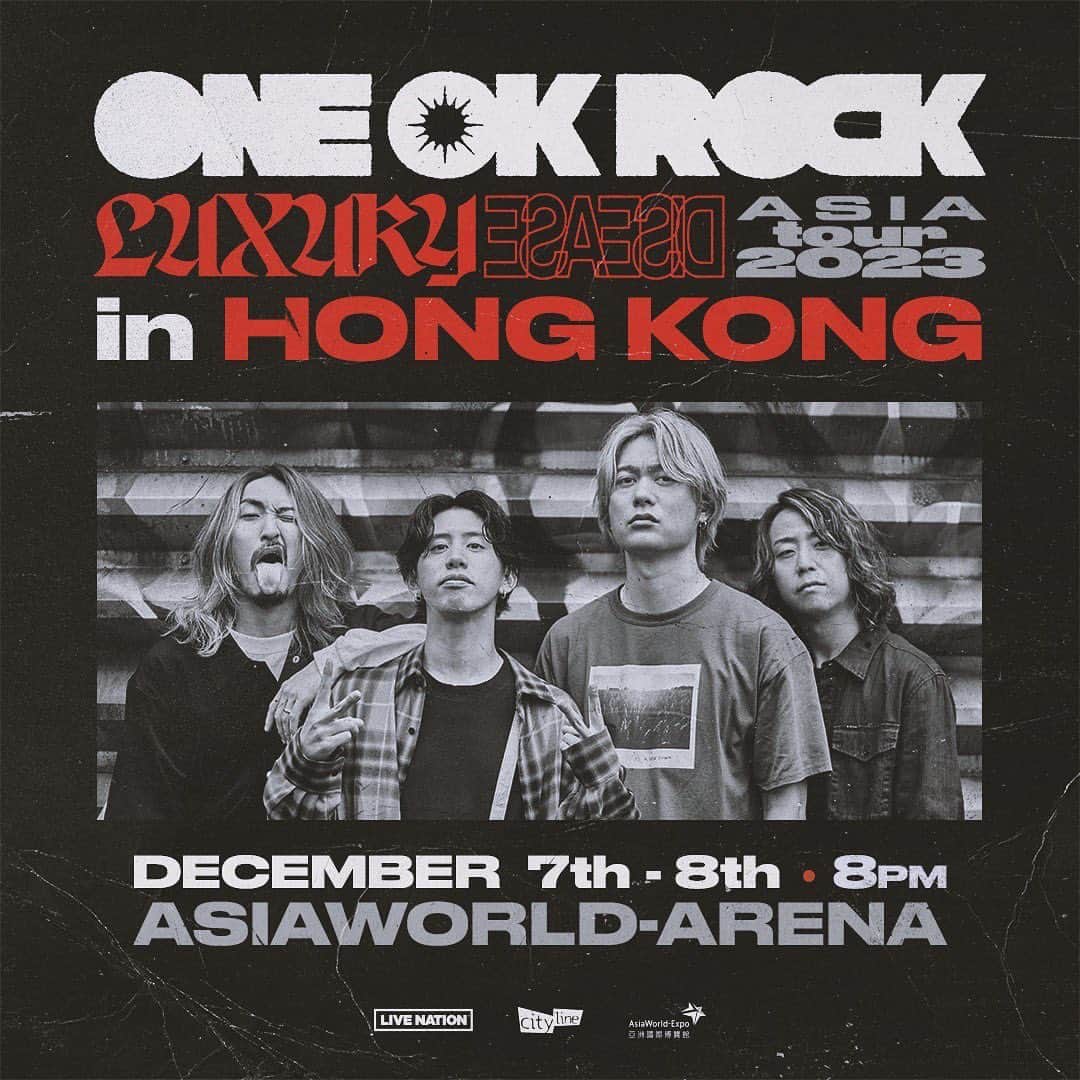 Toru のインスタグラム：「As promised, we’re coming back, Hong Kong!! See you guys in December!!  Details below: https://www.livenation.hk  #ONEOKROCK #LuxuryDisease #tour」