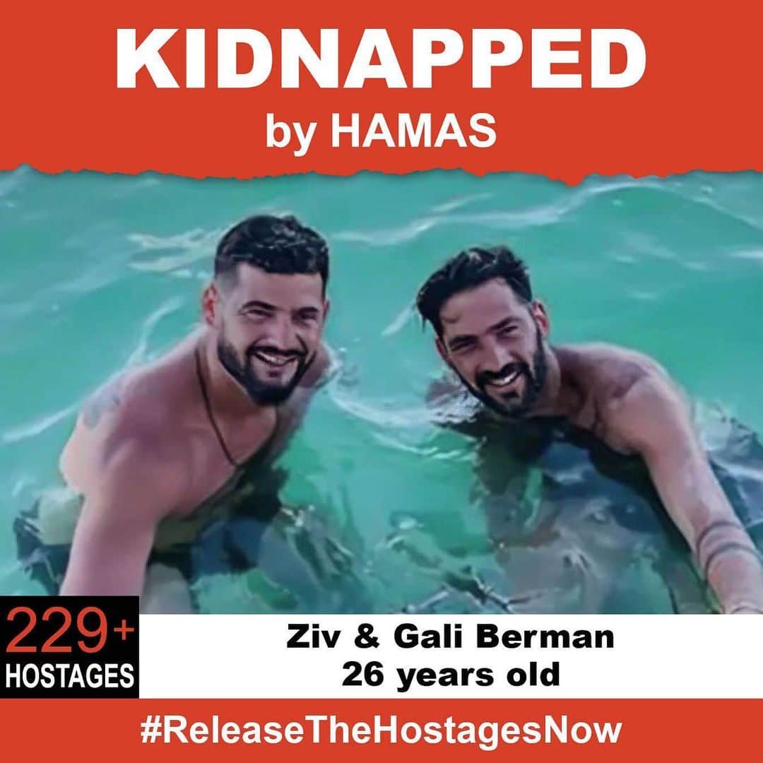 イーライ・ロスのインスタグラム：「October 7, twin brothers Ziv and Gali were kidnapped by Hamas terrorists who invaded Israel. They are among over 229 hostages being held captive in Gaza in unknown conditions for over three weeks.  They need to be safely released!  Release Gali & Ziv now! #ReleaseTheHostagesNow #NoHostageLeftBehind  To see photos of all of the hostages and to share a poster yourself, please visit @kidnappedfromisrael」