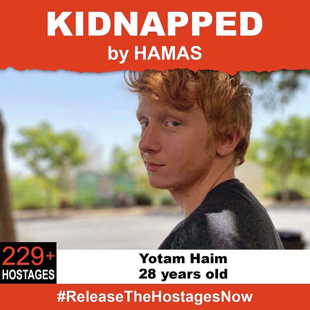 マーク・フォイアスタインのインスタグラム：「October 7th, Yotam was kidnapped by Hamas terrorists who invaded Israel. He is one of 229+ hostages being held captive in Gaza in unknown conditions for over three weeks.  He needs to be safely released!  Release Yotam now! #ReleaseTheHostagesNow #NoHostageLeftBehind  To see photos of all of the hostages and to share a poster yourself, please visit @kidnappedfromisrael」