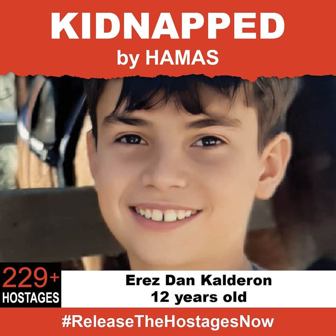 ズーイー・デシャネルさんのインスタグラム写真 - (ズーイー・デシャネルInstagram)「On October 7th, 12-year old Erez was stolen from his family when Hamas terrorists invaded Israel. Erez is one of 229 hostages being held captive in Gaza in unknown conditions for over three weeks.  He should be home with his family.  Release Erez now! #ReleaseTheHostagesNow  To see photos of all of the hostages and to share a poster yourself, please visit @kidnappedfromisrael」10月31日 1時00分 - zooeydeschanel