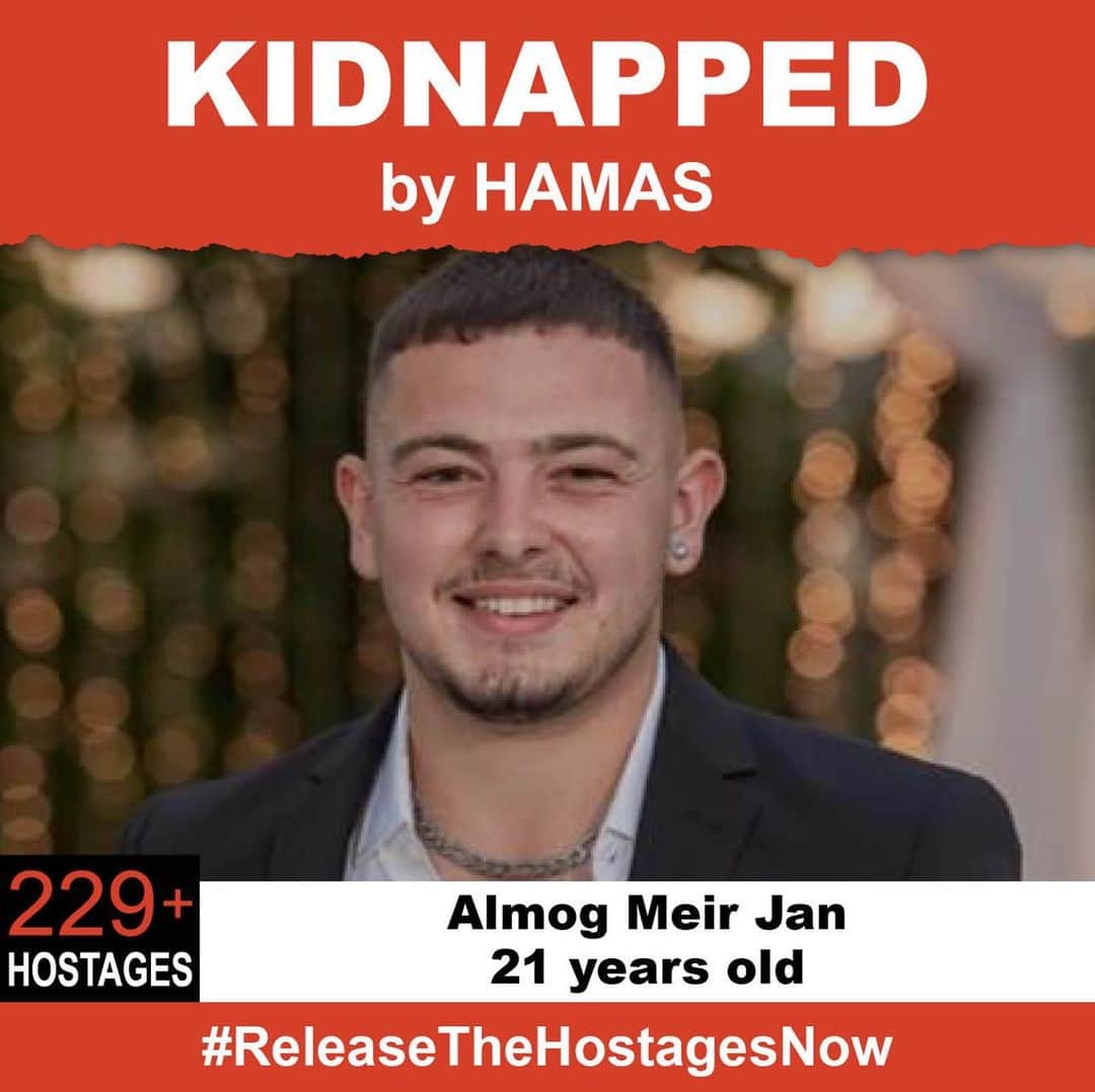 ケイシー・ウィルソンのインスタグラム：「21-year old Almog was kidnapped by Hamas terrorists that invaded a music festival in Israel on Oct 7.  He is one of over 229 hostages being held captive in Gaza in unknown conditions for over three weeks.  He needs to be safely released!2  Release Almog now! #ReleaseTheHostagesNow #NoHostageLeftBehind」