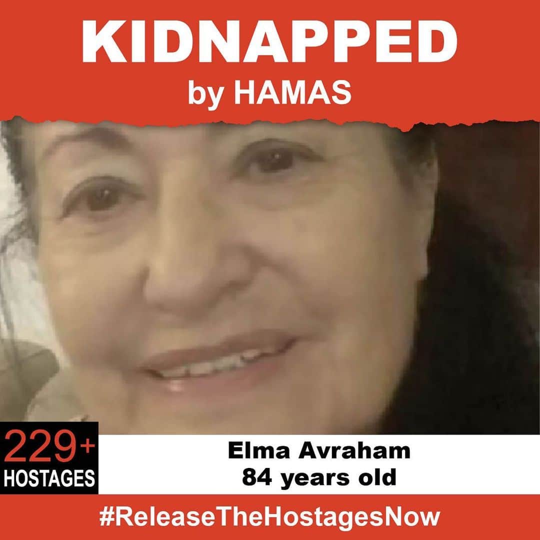 ハンナ・シモンのインスタグラム：「On October 7th,  Elma Avraham was stolen from her family when Hamas terrorists invaded Israel.  Elma Avraham is one of over 229+ hostages being held captive in Gaza in unknown conditions for over three weeks.  She should be home with her family.  Release Elma Avraham now!  #ReleaseTheHostagesNow #NoHostageLeftBehind   To see photos of all of the hostages and to share a poster yourself, please visit @kidnappedfromisrael」