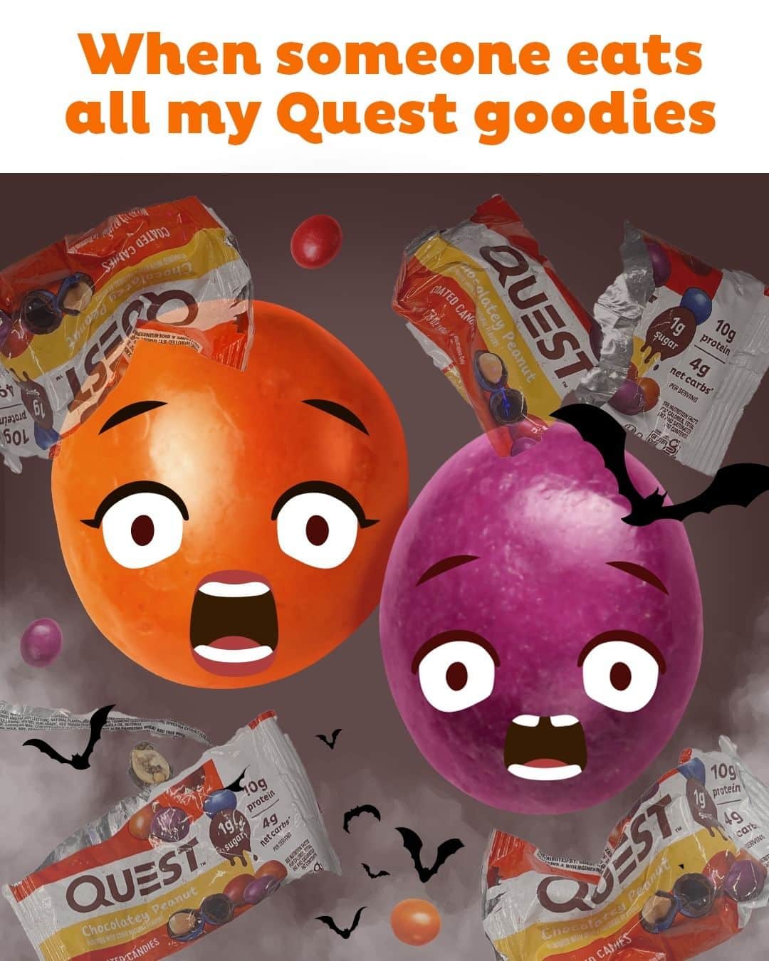 questnutritionのインスタグラム：「So spooky, right!? 😱😰🫣 When it’s all tricks & no treats! 😫😭 #OnAQuest #QuestNutrition #Halloween」
