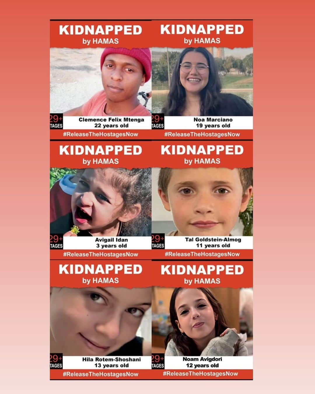 ダン・ブカティンスキーのインスタグラム：「On October 7th these were among over 200 hostages taken by Hamas in a brutal attack - and while 4 have been released and a few confirmed dead - so many are still in captivity MANY JUST CHILDREN! Post a poster from @kidnappedfromisrael  #releasethehostagesnow #nohostageleftbehind #savethechildern #innocentvictims」