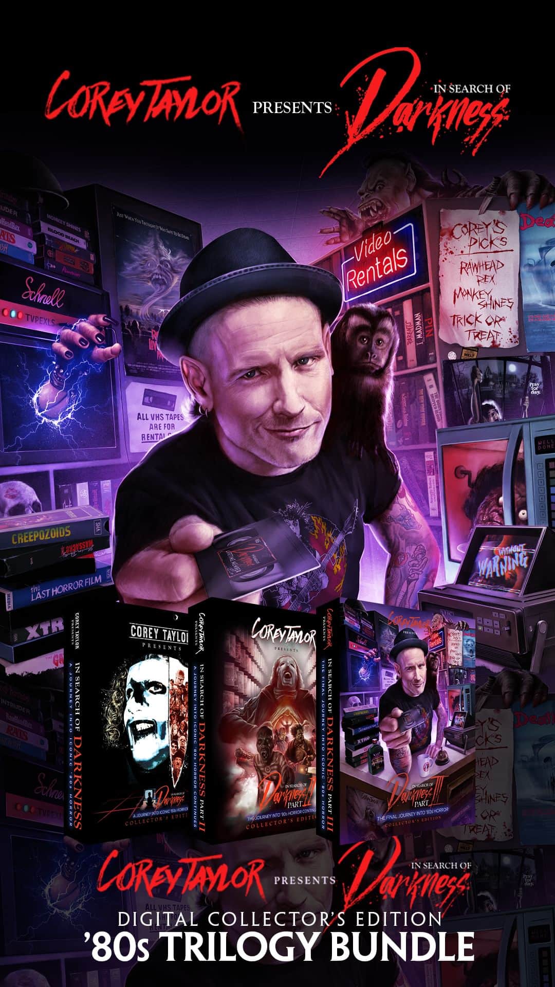 コリィ・テイラーのインスタグラム：「LAST DAY to snag my trilogy of In Search of Darkness Collector’s Editions on digital for a discounted price! Get 'em all plus my bonus mini docs at 80shorrordoc.com/corey or the link in my bio only till midnight (Oct. 31)! '80s horror totally fuckin' rules. Get on it! 🎃💀🔪」