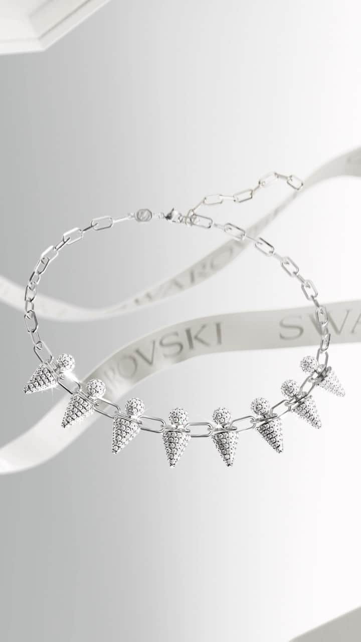 SWAROVSKIのインスタグラム：「The perfect blend of punk style and shimmering savoir-faire, this #SwarovskiLuna necklace amps up the attitude of any outfit to Celebrate Wonder this season​.  #Swarovski #CelebrateWonder #CrystalMetamorphosis」