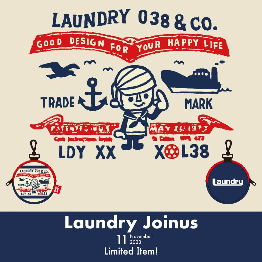 Laundry ランドリーのインスタグラム：「2023年11月1日（水）、ジョイナス店にて限定デザインのコインポーチが発売に。     ジョイナス限定ではお馴染みのセーラーBOY☆ 横浜旅行のお土産にもぴったりなデザインのコインポーチです。     【発売日】2023年11月1日（水）　予約受付中！     ジョイナス店限定コインポーチ 価格　：2,750円（税込）  ご予約はこちらから 👉@laundry.joinus  さらに、ジョイナス 50周年を記念して下記期間中LAUNDRYジョイナス店で使える10％OFFクーポンがLAUNDRY公式アプリに登場☆   その場での入会でもご利用いただけますので、是非ジョイナス店に遊びに来てくださいね♪   【クーポン利用可能期間】2023年11月1日（水）～30日（木）  ジョイナス店 神奈川県横浜市西区南幸1-5-1 ジョイナスB1F tel.045-548-3335  ＿＿＿＿＿＿＿＿＿＿＿＿＿  詳しいお知らせはプロフィールから ブランドサイトをチェック🧐 ⇒ @laundry_official  最近GETしたアイテムや過去のアイテム・ノベルティなど #laundry038 を付けて投稿すると、 LAUNDRYブランドサイトや、オンラインストアにも掲載されます👍❣  また、LAUNDRY公式インスタグラムでもご紹介させていただきますので 是非皆さまご投稿宜しくお願いします✨  #laundry #ランドリー #Tシャツ #新作 #店舗限定 #限定アイテム #限定 #ジョイナス #横浜 #YOKOHAMA  #セーラー #コインポーチ #クーポン  #ユニセックス #ユニセックスコーデ #ユニセックスファッション #レディース #unisex #fashion #coordinate #maihama #shoplimited #limiteditem」