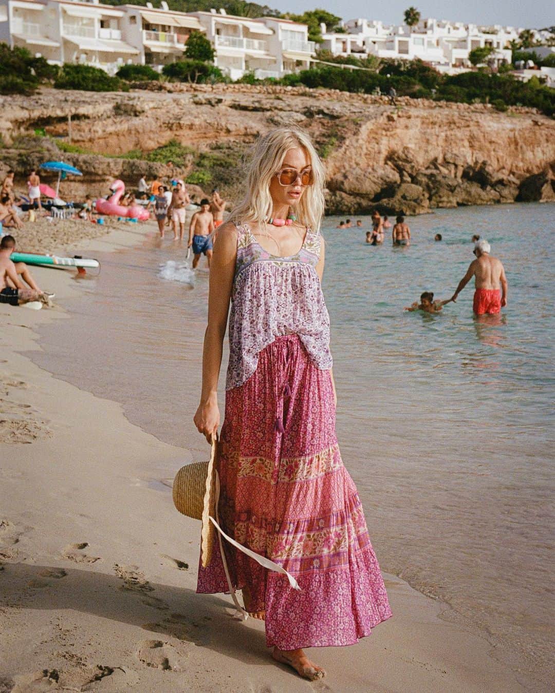 SPELLのインスタグラム：「A collection crafted to clash… 💕 our Sienna Tank + Maxi Skirt floating on the Ibiza coastline ✨ #SpellOceansOfLove」