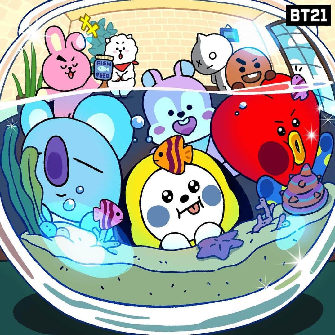 BT21 Stars of tomorrow, UNIVERSTAR!のインスタグラム：「Come look! This is s0o0o c0o0ol🐠🫧  #BT21 #fishbowl #cool #cute #pov #3D」