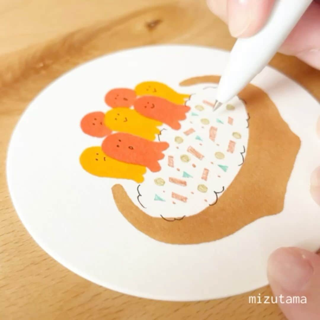 mizutamaのインスタグラム：「今日のお絵描きコースター。 ⁡ タコウィン丼。 ⁡ 月末なので、 明日のお昼はタコウィン丼にするー どのふりかけにしよっかな！ ⁡ ぜひ皆さんもいかがでしょ😋 ⁡ ⁡ 求む！ご当地ふりかけ情報😋 ⁡ ⁡ #お絵描き #イラスト #手描きイラスト #mizutamaお絵描きコースター #drawingvideo #illustration #doodle  #文房具 #文具 #mizutama #stationery #stationerylove  #copic #copicmarkers #copicciao #コピック ⁡ ⁡ ⁡ ⁡ ⁡ ⁡」