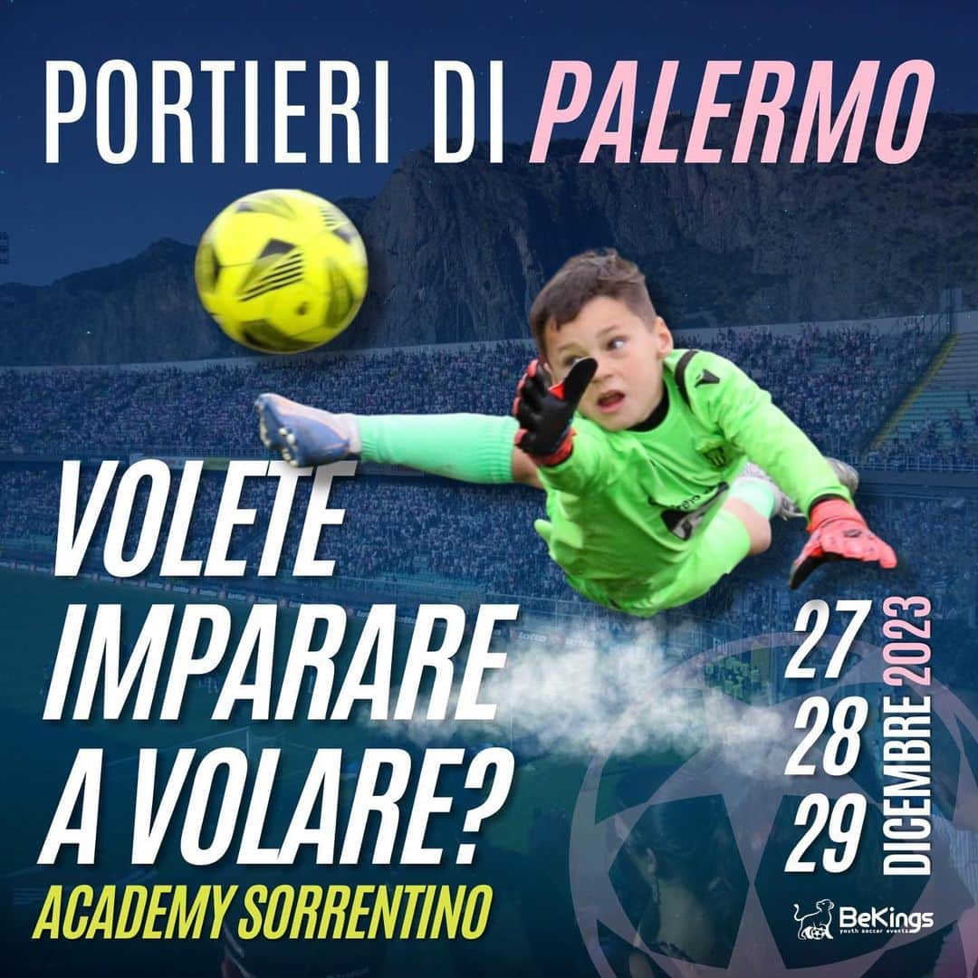 ステファノ・ソレンティーノのインスタグラム：「🧤 Scopri il segreto del successo dei portieri con l’ACADEMY DI STEFANO SORRENTINO🧤  🌟 Cosa aspetti? Unisciti a noi per tre giorni indimenticabili presso il Centro Sportivo Tommaso Natale e scatena il tuo potenziale!  🏋️‍♂️ Preparati a lavorare duramente con Sorrentino e il suo staff, per ben 4 ore di allenamento al giorno! Migliora le tue abilità e acquisisci competenze essenziali.  🖊️ Ecco la ciliegina sulla torta: ogni partecipante riceverà un kit autografato da Stefano Sorrentino in omaggio!  ⚽ L'opportunità è aperta a tutti i portieri nati tra il 2007 e il 2016. Non importa quanto sei piccolo, l'importante è il cuore da campione!  📋 Iscriviti ora, ma affrettati, i posti sono limitati e stanno esaurendo velocemente!  Non farti scappare questa opportunità unica per affinare le tue abilità e imparare dai migliori. 🥅🌟  Per info contatta: info@bekings.it +39 3285449407」