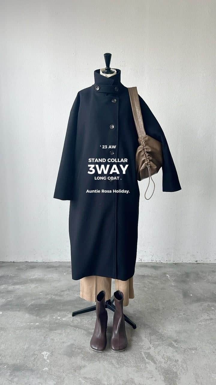 AR Holidayのインスタグラム：「'23 AUTUMN & WINTER ㅤㅤ STAND COLLAR 3WAY LONG COAT COLOR : CHECK.IVORY.BLACK.KHAKI.NAVY PRICE : ¥7,920 TAXIN SIZE : S.M ㅤㅤㅤㅤ 気分で変える着回し抜群アウター ◼︎スタンドカラー ◼︎ステンカラー ◼︎ピーコート ㅤㅤ ━━━━━━━━━━━━━━━ ㅤㅤ ※撮影環境の加工感により、実物と色味が異なる場合がございます。 実物に近い色味はZOZOTOWNページ内画像をご参照ください。  #auntierosa#arholiday#holiday#auntierosaholiday#アンティローザホリデー#ホリデー#アンティローザ#2023AW#zozotown#zozotown購入品#ファッション #ワンマイルコーデ #イエベ #ブルベ #秋コーデ #冬コーデ#シンプルコーデ#モードカジュアル #リラックス #リラックカジュアル #大人カジュアル #大人ファッション」
