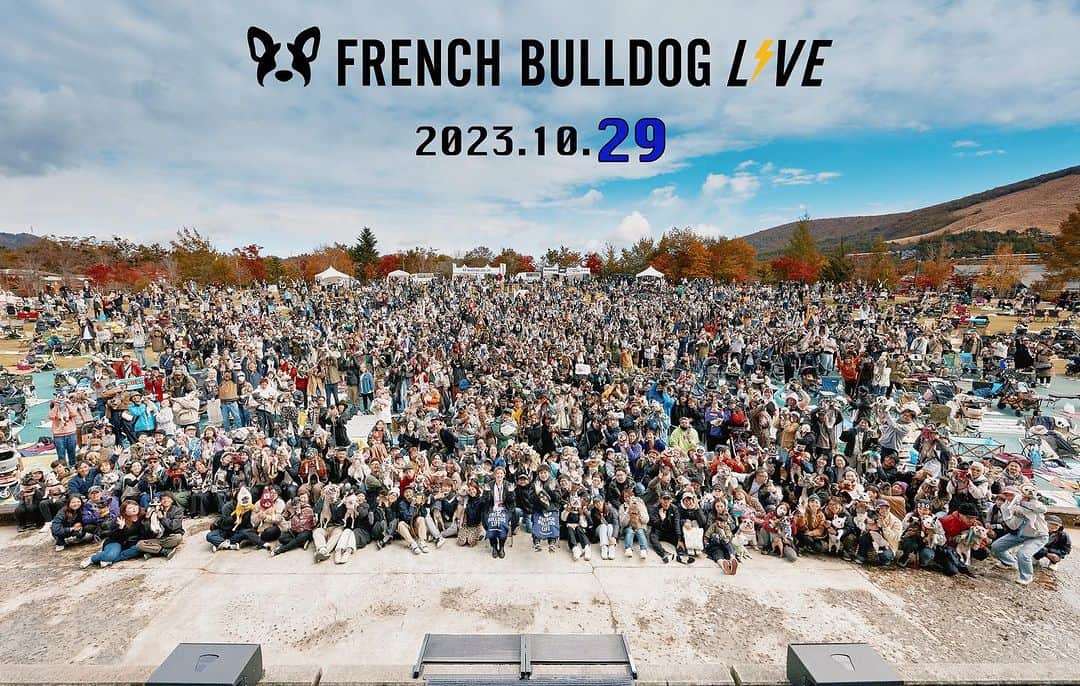 French Bulldog Lifeさんのインスタグラム写真 - (French Bulldog LifeInstagram)「【フレブルLIVE 2023、圧巻の集合写真⚡️】 二日間、延べ『6,500人・4,000頭のフレンチブルドッグ』の集合写真がこれだ！  編集部も語彙力失っています…！ ヤバくないですか…？（笑）  このお写真は、後日「フレブルライフ」で公開のイベントレポートと、「BUHI冬号」にも掲載させていただきます！  早くみなさんに届けたくて、投稿させていただきました⚡️  スゴイなぁ…スゴイよなぁ…嬉しいなぁ…。  ★ #フレブルLIVE 、タグ付け、メンションで投稿していただいたお写真や動画はすべて拝見しております！  みなさんの思い出をたくさんシェアしていただけると、私たちは幸せです！  #フレブルLIVE #フレブルLIVE2023」10月30日 21時11分 - french.bulldog.life