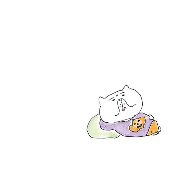 のインスタグラム：「😌 月曜日なのに、張り切りすぎちゃったから、もう寝よう〜😌 . #おやすみ #🎃 #exoticshorthair #エキゾチックショートヘア  . #harupei#ハルペイ#doodle#draw#drawing#illustrator#illustration#japan#絵#雑貨#湘南#イラスト#イラストレーター#ゆるい」
