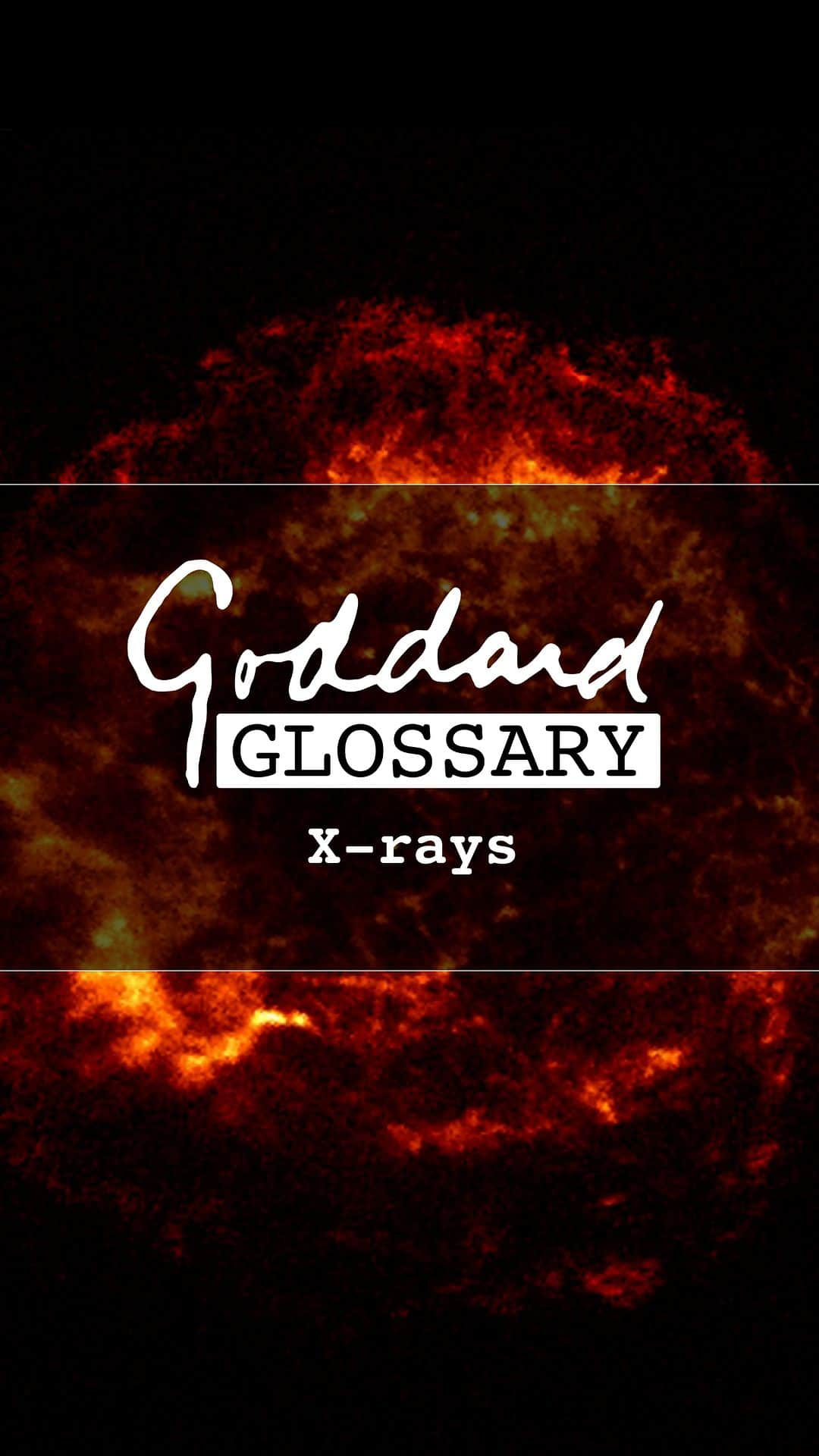 NASAのインスタグラム：「Q: What do vampires and X-rays have in common?  A: They don’t reflect in most mirrors! 🧛‍♂️  For Goddard Glossary and #NASAHalloween, we took a look at why studying X-rays from the universe requires specially designed mirrors.  0:00 A woman with brown hair and a black shirt in front of an X-ray image of a supernova. The word X-ray is written above her head. 0:07 A slow pan along an X-ray of of a rib cage. 0:11 Back to the woman talking. 0:14 Slow zoom on an X-ray image of a supernova, a pinkish shape like a rose seen top down, with slightly blurred edges. 0:15 A pan along a wavy line, with segments of the line labeled each type of electromagnetic energy on the spectrum, starting with radio and ending with gamma waves. The waves in the line get tighter as the line progresses. 0:24 Back to the woman talking. 0:28 A graphic depicting the size of optical light waves, with the waves graphed in nanometers along the bottom. Above the waves, the wavelength size is compared to E. coli bacteria. 0:31 Fade to a similar graphic depicting the size of X-ray waves. The graphed waves are much tighter, and the waves are compared to the size of an oxygen atom. 0:34 Spitzer, a long silver cylinder, in a clean room. A person in a white clean room suit kneels in front of the telescope. 0:35 Hubble, a silver cylinder with two solar panels on each side, orbiting in space. 0:36 The Webb primary mirror array, composed of gold hexagons, in a clean room. Two people in white clean room suits look up at the mirrors. 0:37 Back to the woman talking. 0:38 Illustration of the Chandra X-Ray Observatory in space. 0:39 Illustration of the XRISM spacecraft in space. 0:41 Tight shot of one of the XRISM instrument which looks like a half-circle with thin flat thin strips stacked on top of each other. 0:44 Animation of light filtered through an X-ray mirror array. Orange photons of light are directed through angled silver mirrors, so they focus into a tighter point of light. 0:50 Back to the woman talking. 0:53 Animation of a bright white neutron star. 0:55 Animation of a black hole jet. 0:57 Back to the woman talking.  #Space #NASA #XRays #Halloween #Astronomy #Supernova」