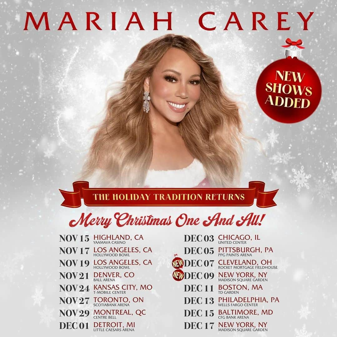 マライア・キャリーさんのインスタグラム写真 - (マライア・キャリーInstagram)「Happy to announce more dates on my Merry Christmas One And All! tour 🎙️🎄Come celebrate with me in Cleveland on 12/7 and in New York on 12/9. Tickets go on sale this Friday at 9am at LiveNation.com」10月30日 23時24分 - mariahcarey