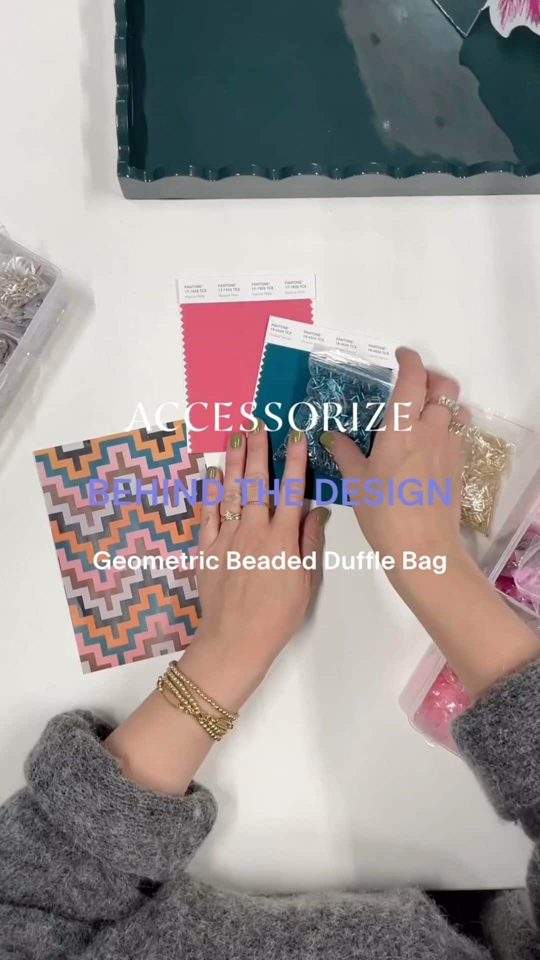 アクセサライズのインスタグラム：「Ever thought about how our evening bags are designed? Let us show you. Accessorize’s embellishment designer, Jasmine (also known as our CEO of Sparkle) delves into the details of our trending geometric beaded duffle bag - just in time for party season. ✨」