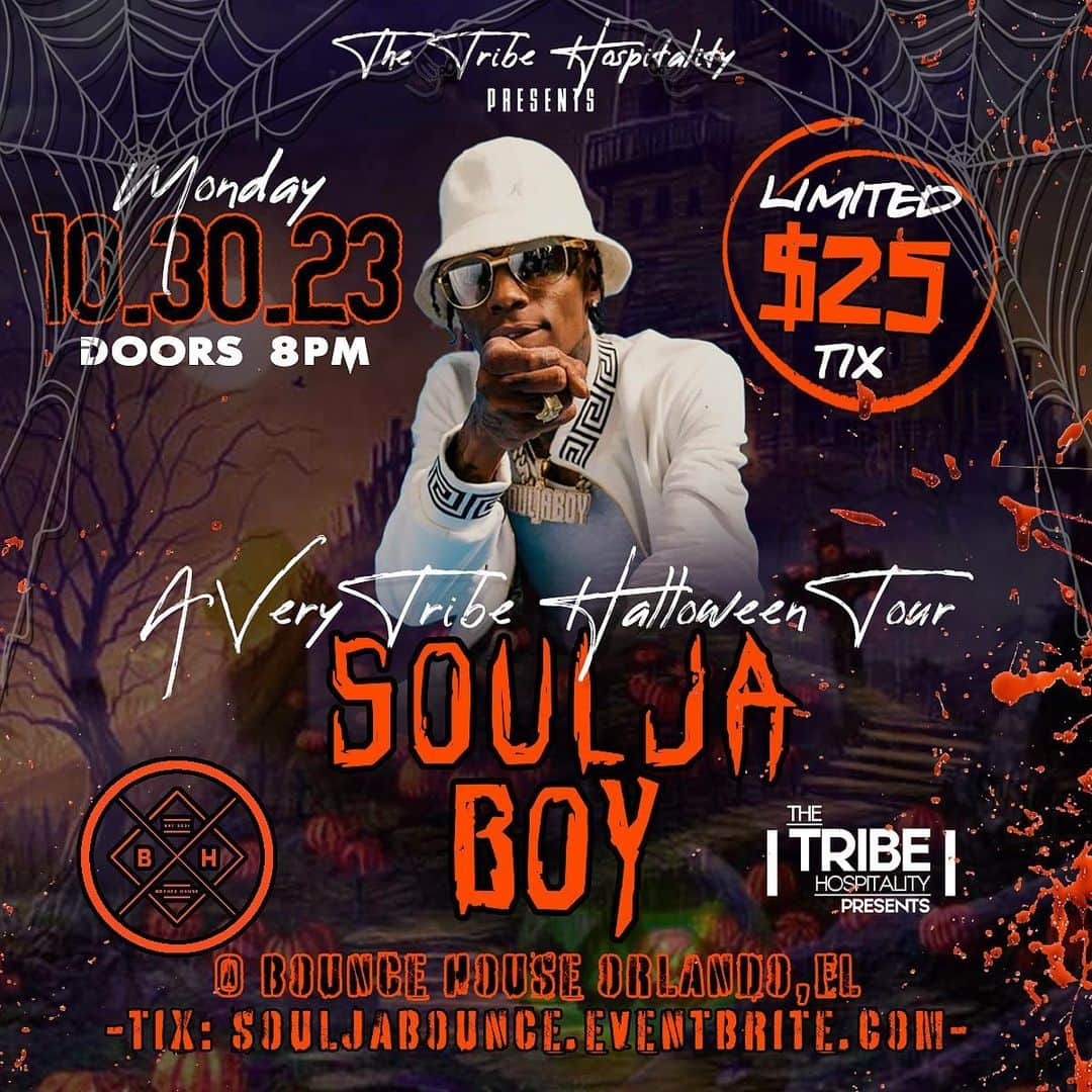 ソウルジャ・ボーイ・テレムのインスタグラム：「🚨TONIGHT‼️ @souljaboy IS TAKING OVER @eatdrinkbounce   USE CODE: “BOUNCE” for $20 OFF💰」