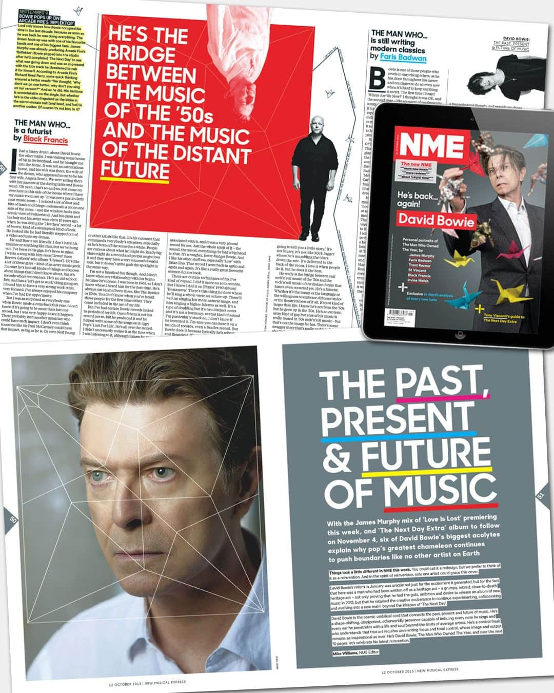 デヴィッド・ボウイさんのインスタグラム写真 - (デヴィッド・ボウイInstagram)「WHEN NME RELAUNCHED WITH AN EXCLUSIVE BOWIE COVER  “Me, I'm fresh on your pages...”  Ten years ago this month (12th October, 2013), NME magazine launched a new look with a special Bowie 12-page cover feature.  Under the headline: “David Bowie He’s back…again! ” the feature included the following...  Personal portraits of The Man Who Owned The Year, by: James Murphy, Faris Badwan, Trent Reznor, St Vincent, Black Francis and Irvine Welsh.  The stunning Bowie cover was another NME exclusive taken by Jimmy King. Hat’s off to him for so many great portraits of DB that year.  Here’s a bit from NME editor Mike Williams on the new look popular music weekly...  “You could call the changes to NME a redesign, but we prefer to think of it as a reinvention. And in the spirit of reinvention, only one artist could grace this week’s cover: David Bowie. David Bowie is the cosmic umbilical cord that connects the past, present and future of music. The new NME aims to be the definitive guide to all the above.”  Impressive 60" x 40" billboard posters featuring the Bowie cover barely survived the onslaught from ambitious fans hoping to remove them in one piece.   #BowieNME」10月31日 10時02分 - davidbowie