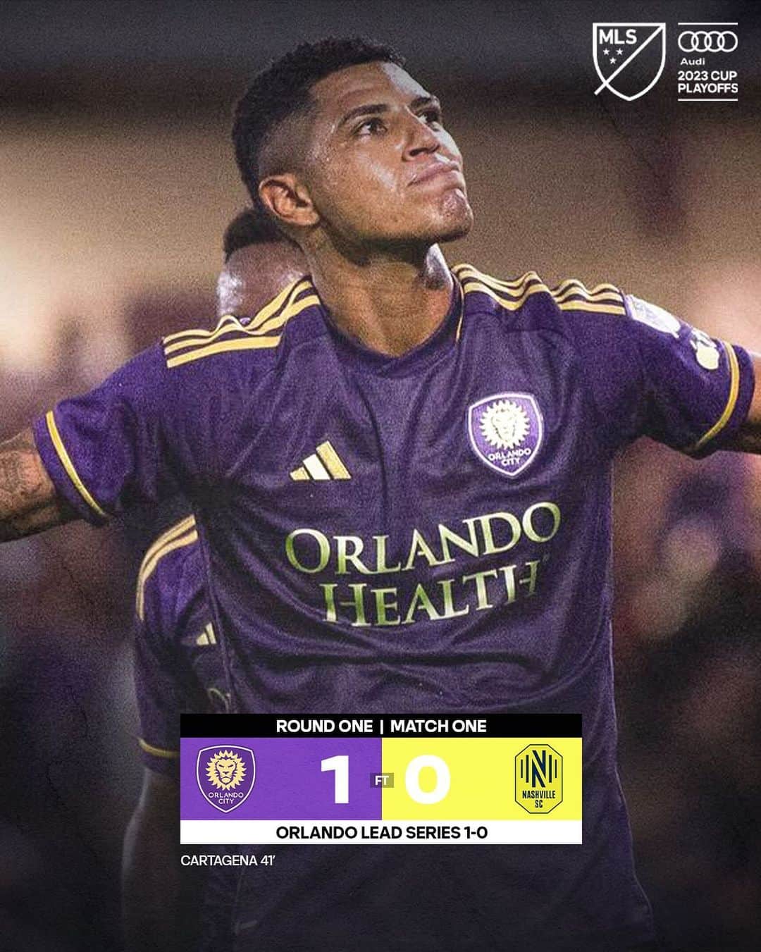 Major League Soccerのインスタグラム：「@wildercartagena's stunner helps @orlandocitysc take a 1-0 series lead over Nashville.   @audi MLS Cup Playoffs」