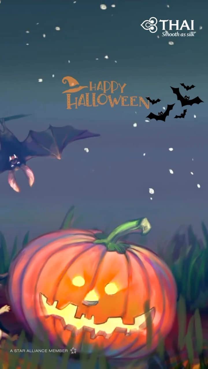 のインスタグラム：「Wishing you a spooktacular Halloween filled with frightful fun and sweet treats! 🎃👻🍬   #thaiairways #smoothassilk #HappyHalloween #trickortreat」