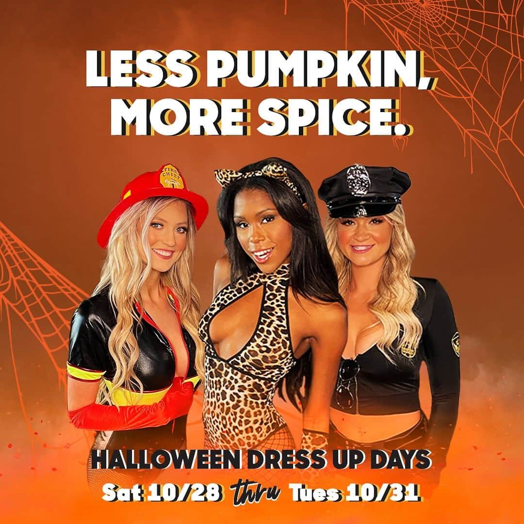 Hootersのインスタグラム：「No one does Halloween like Hooters. Spicy fun, cold beer and your favorite Hooters Girls in their favorite costumes. Don’t miss it!   *Participating locations only 10/28-10/31. Check with your local Hooters for details.」