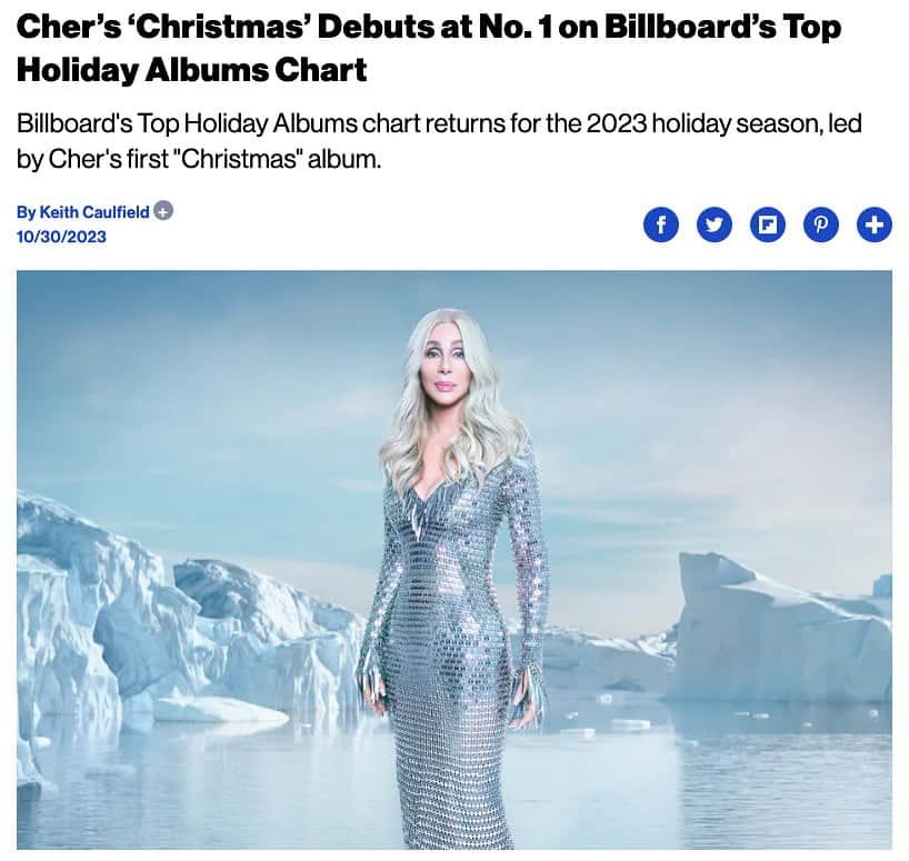 シェールさんのインスタグラム写真 - (シェールInstagram)「The Goddess of Pop is on top! Congratulations to @cher on her new album, ‘Christmas,’ reaching No. 1 on Billboard’s Top Holiday Albums Chart! 🍾 🏆」10月31日 3時37分 - cher