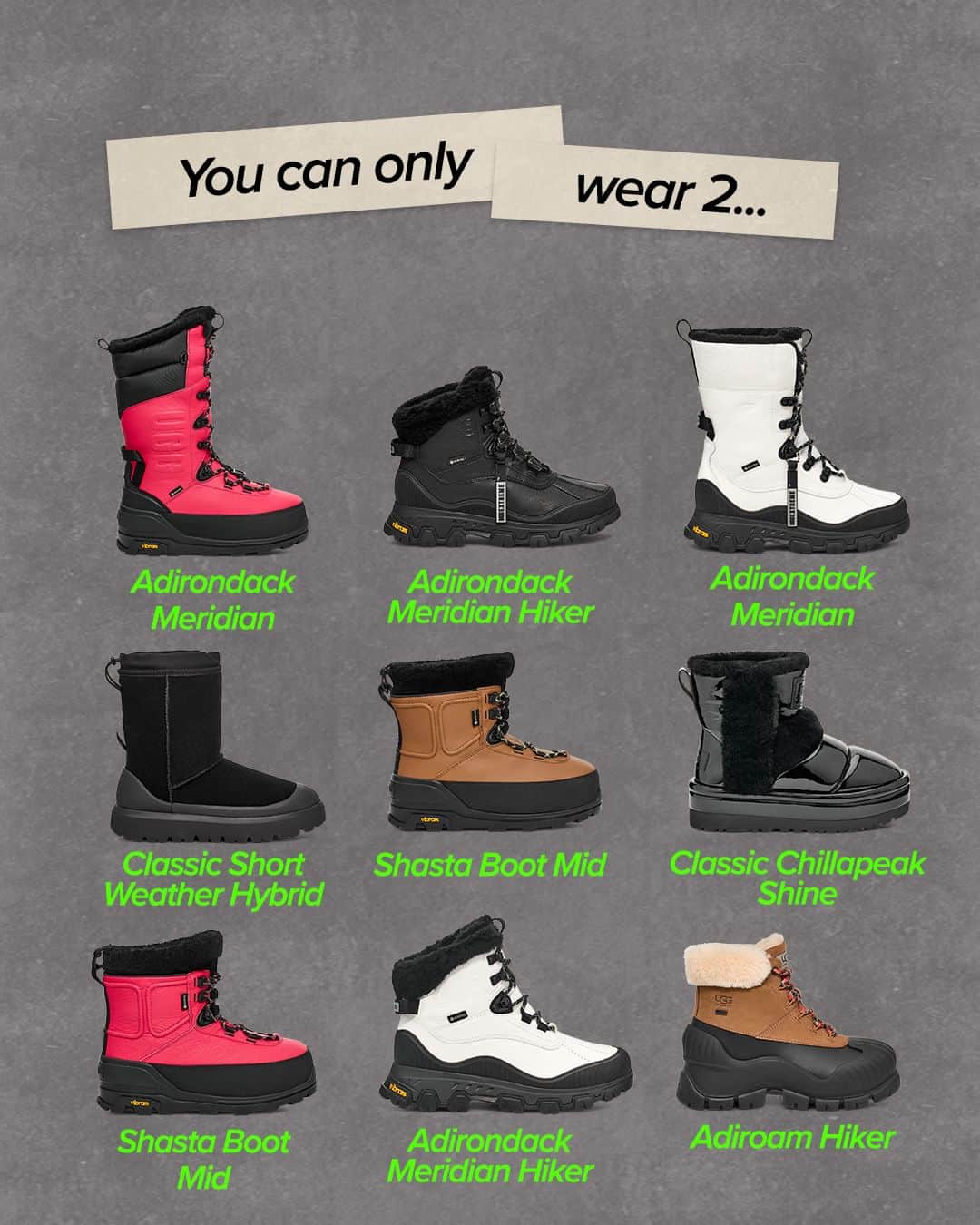 アグのインスタグラム：「Let's take things to the extreme - which two are you wearing this winter? ❄️  #UGG #FeelsLikeUgg」