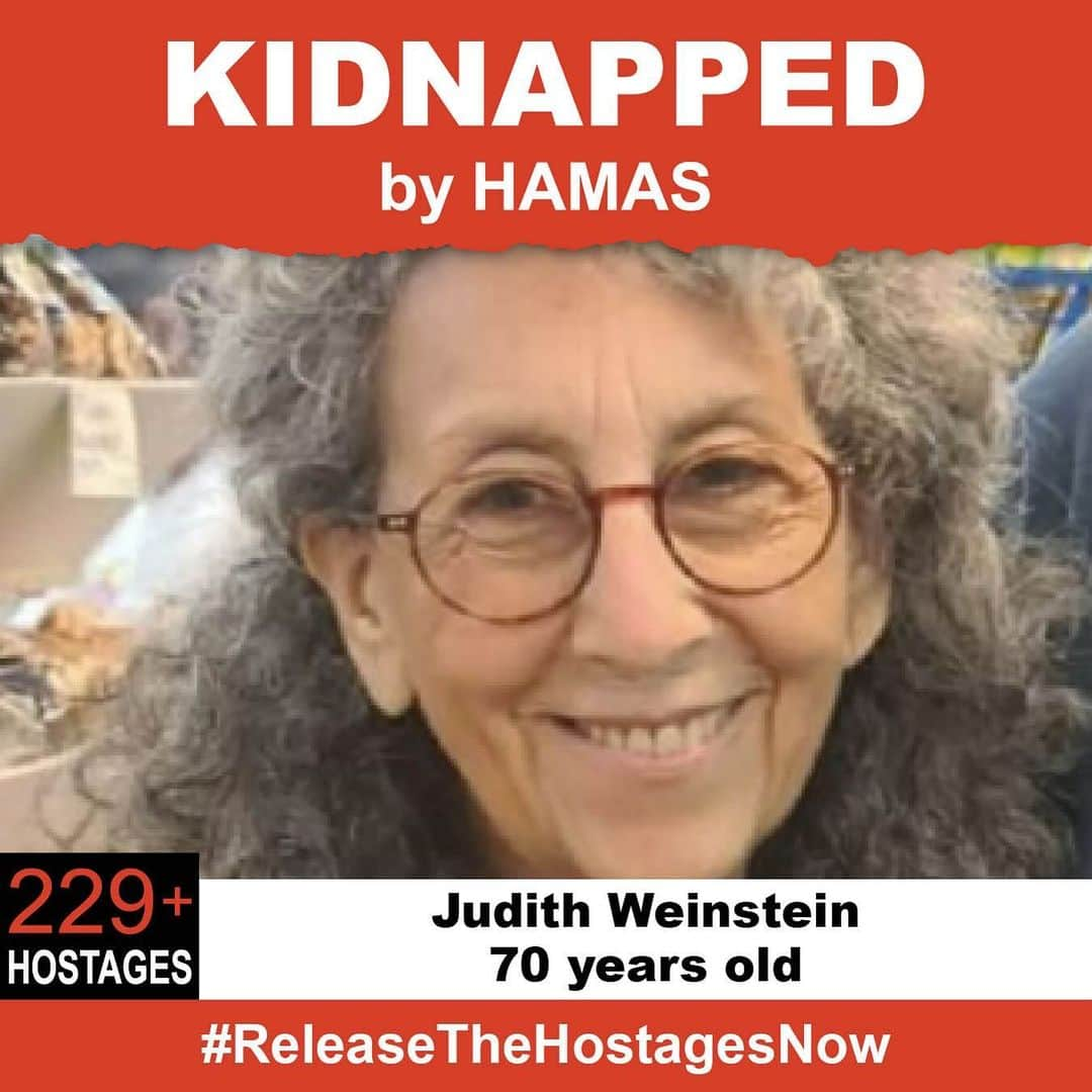 ケイティ・ロウズのインスタグラム：「On October 7th, Judith Weinstein was stolen from her family when Hamas terrorists invaded Israel. Judith Weinstein is one of over 229+ hostages being held captive in Gaza in unknown conditions for over three weeks. She should be home with her family.  Release Judith now!  #ReleaseTheHostagesNow #NoHostageLeftBehind  To see photos of all of the hostages and to share a poster yourself, please visit @kidnappedfromisrael」