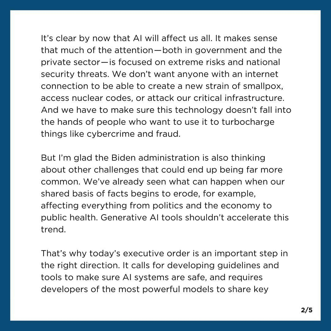 Barack Obamaさんのインスタグラム写真 - (Barack ObamaInstagram)「Artificial Intelligence has the potential to change the way we work, learn, and create. I'm glad to see @POTUS Biden signing an executive order on AI designed to encourage innovation while avoiding some of the biggest risks. Congress should follow his lead and look to his executive order for opportunities to fund this work.」10月31日 4時23分 - barackobama