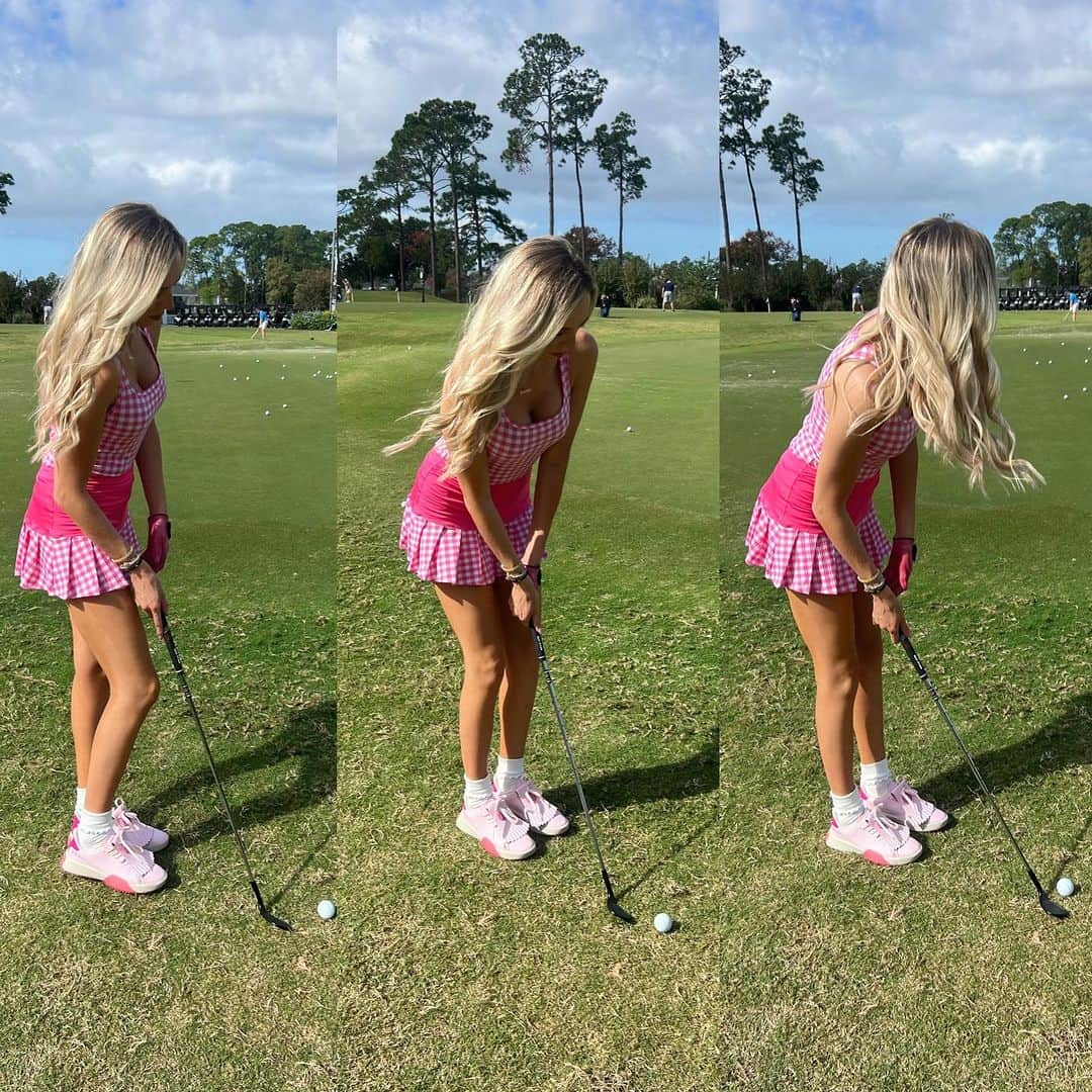 Elise Lobbのインスタグラム：「⛳️💖CHIPPING TIPS💖⛳️ Key things to remember:  - Soften your hands for chip shots  - Pretend your arms are in casts (don’t let the wrist break)  - envision where you want to land the ball / pick a spot on the green rather the hole  - Allow your body to rotate!   Any of this help?! 🤪 if you guys have any questions always here to help! Ask them below 👇🏼👇🏼👇🏼👇🏼  #golf #golf101 #fyp #golfer #tips #learning」