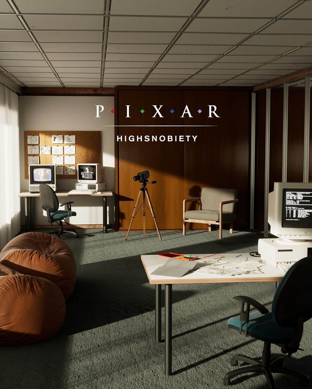 Disney Pixarのインスタグラム：「Pixar x Highsnobiety honor the early days of CGI before Toy Story was released. We have a lesser-known history involving Star Wars creator George Lucas, Steve Jobs, and a wildly expensive computer. Our collaboration with Highsnobiety honors our beginnings and celebrates our legacy as a pioneer of CGI and animation. This 9-piece capsule collection looks at some of our instantly recognizable iconography along with exclusive imagery of our first-ever product: the Pixar Image Computer.   This Pixar x Highsnobiety capsule is releasing 11.3 on the Highsnobiety iOS App and the @highsnobietyshop」