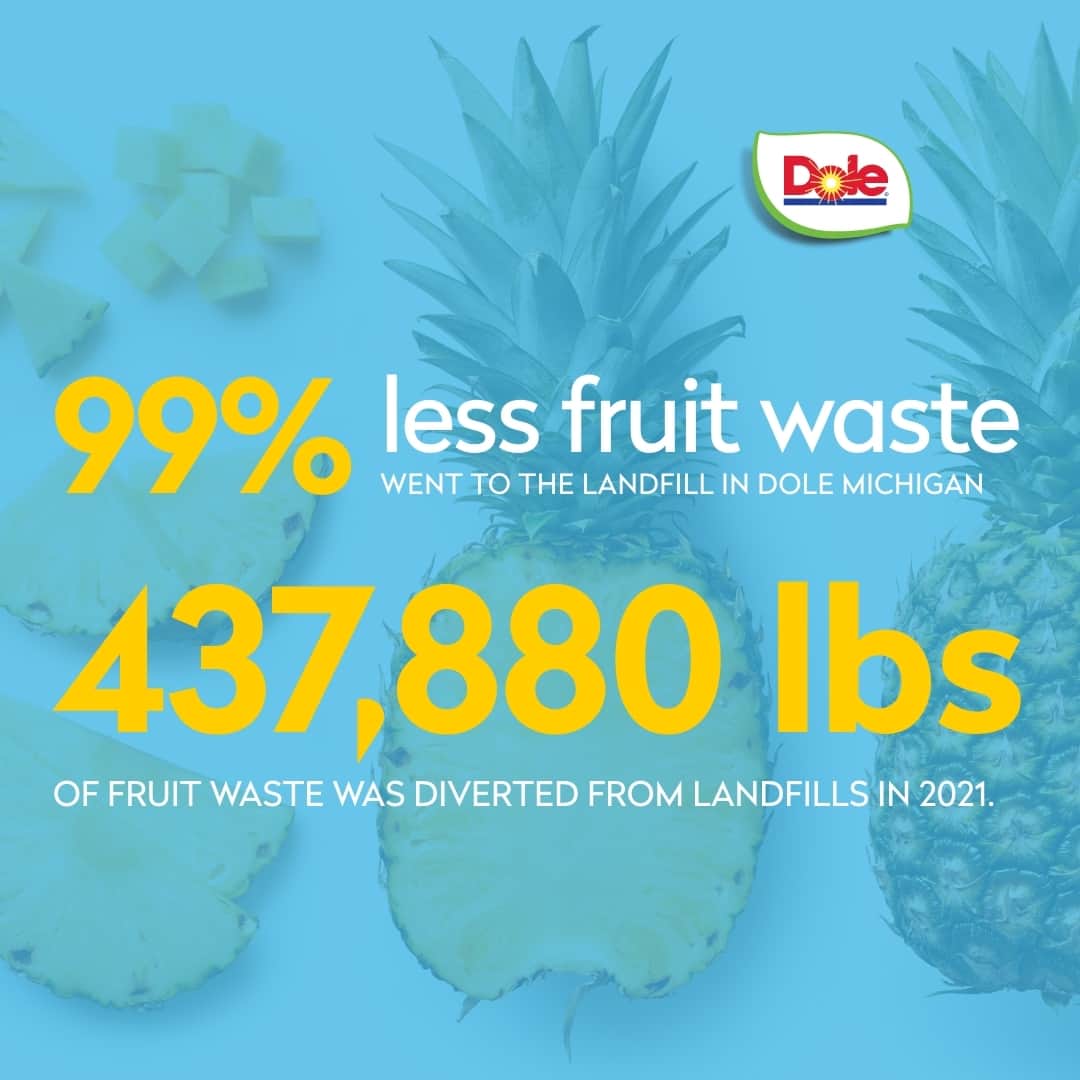 Dole Packaged Foods（ドール）のインスタグラム：「We are promising people, planet and prosperity are at the heart of everything we do to make the sun shine brighter for all.  Did you know that 99% less fruit waste went to the landfill from Dole Michigan? This means 437,880 lbs. of fruit waste was diverted from this landfill in 2021. At our facility in Michigan, we've successfully reduced our fruit waste to landfill in partnership with Cornelius Farms Organic Composting and a process called 'windrow composting.' Windrow composting is a process that transforms organic fruit waste into a valuable organic compost which we can use to grow our next crop.  Swipe to learn more about our Dole® Promises.  #DolePromise #FruitWaste #SunshineForAll #FoodWaste」
